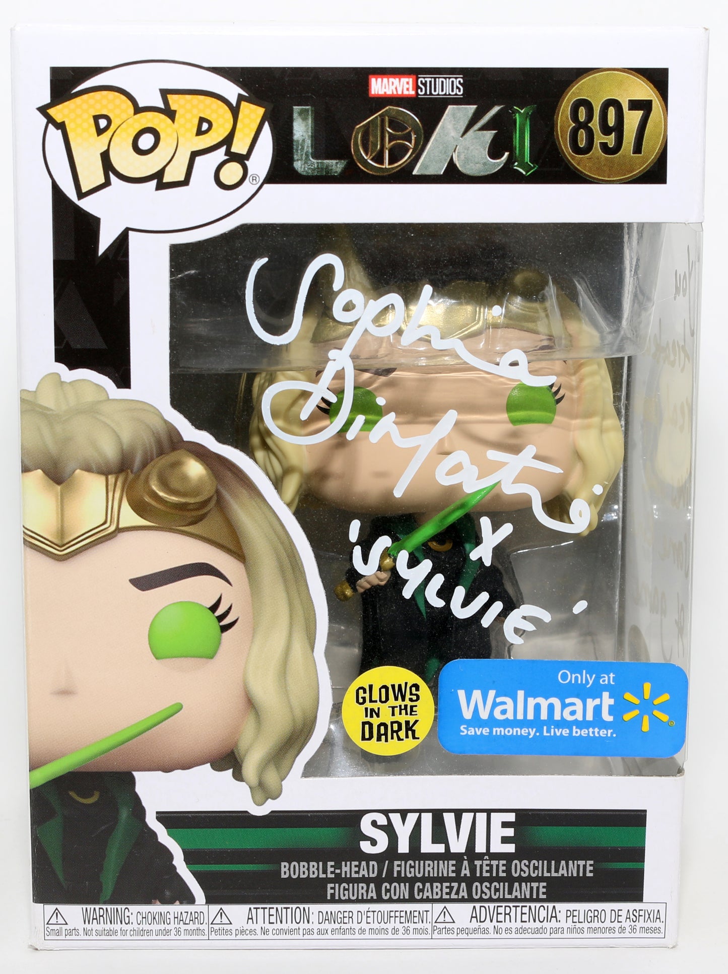 
                  
                    Sophia Di Martino as Sylvie in Loki GITD Walmart Exclusive Signed Funko POP! #897 with Character Name & Quote
                  
                