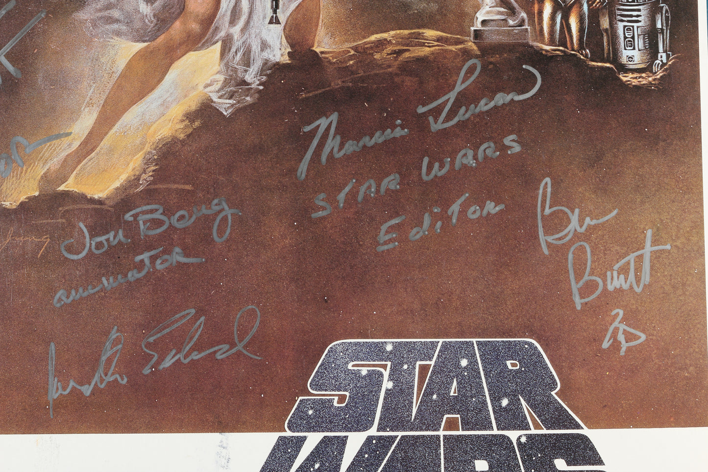 
                  
                    Star Wars: A New Hope 27x41 Poster Signed by Marcia Lucas, Ben Burtt, Jon Berg, Phil Tippett, Paul Hirsch, Dennis Murren, Brian Muir, Jon Erland, & Lorne Peterson
                  
                