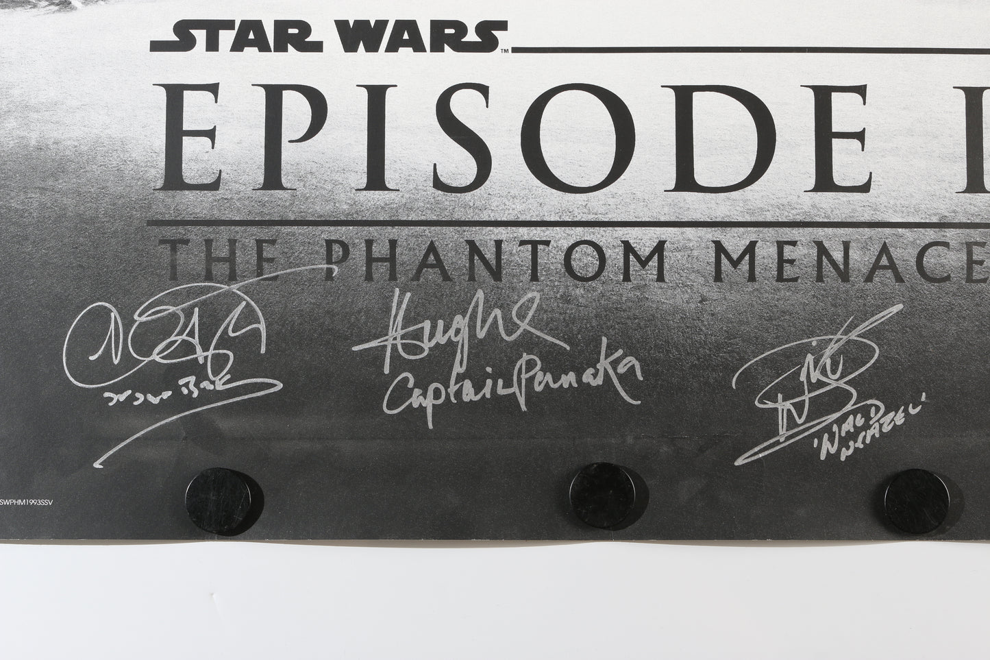 
                  
                    Star Wars Episode I: The Phantom Menace (SWAU) 24x36 Poster Cast Signed by Natalie Portman, Ahmed Best, Hugh Quarshire, & Warwick Davis with Character Names
                  
                