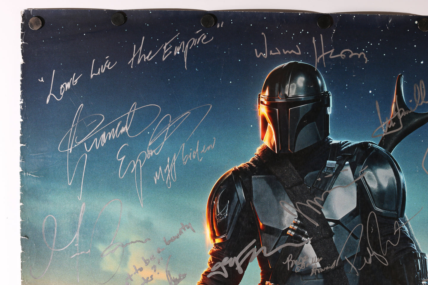 
                  
                    Star Wars: The Mandalorian 27x40 Poster Cast Signed by Dave Filoni, Jon Favreau, Pedro Pascal, Carl Weathers, Kathleen Kennedy, Mark Hamill, Werner Herzog, Ludwig Goransson, Taika Waititi, Rosario Dawson, Katee Sackhoff, Gina Carano, Ming-Na Wen, +66 More
                  
                