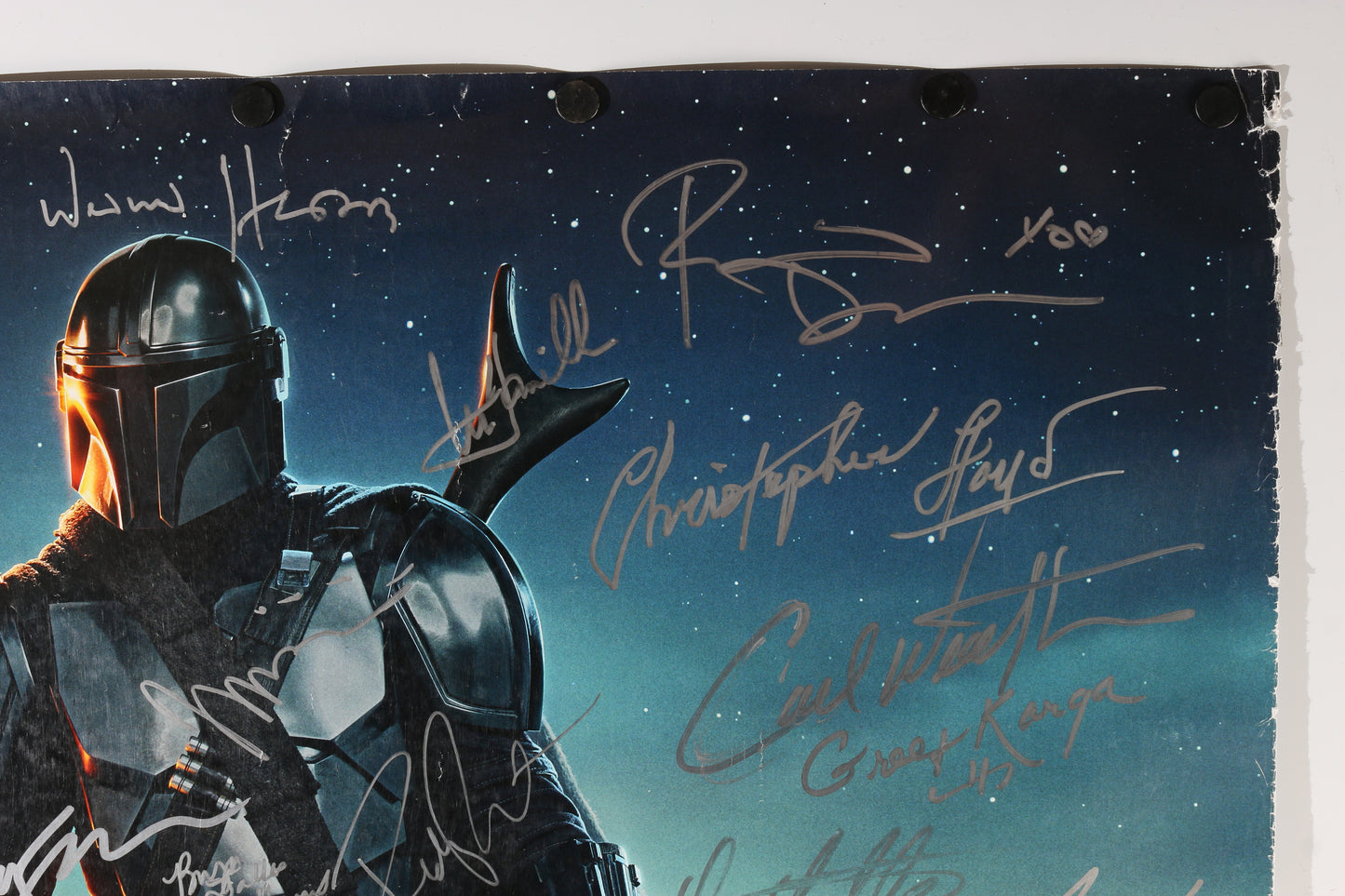 
                  
                    Star Wars: The Mandalorian 27x40 Poster Cast Signed by Dave Filoni, Jon Favreau, Pedro Pascal, Carl Weathers, Kathleen Kennedy, Mark Hamill, Werner Herzog, Ludwig Goransson, Taika Waititi, Rosario Dawson, Katee Sackhoff, Gina Carano, Ming-Na Wen, +66 More
                  
                