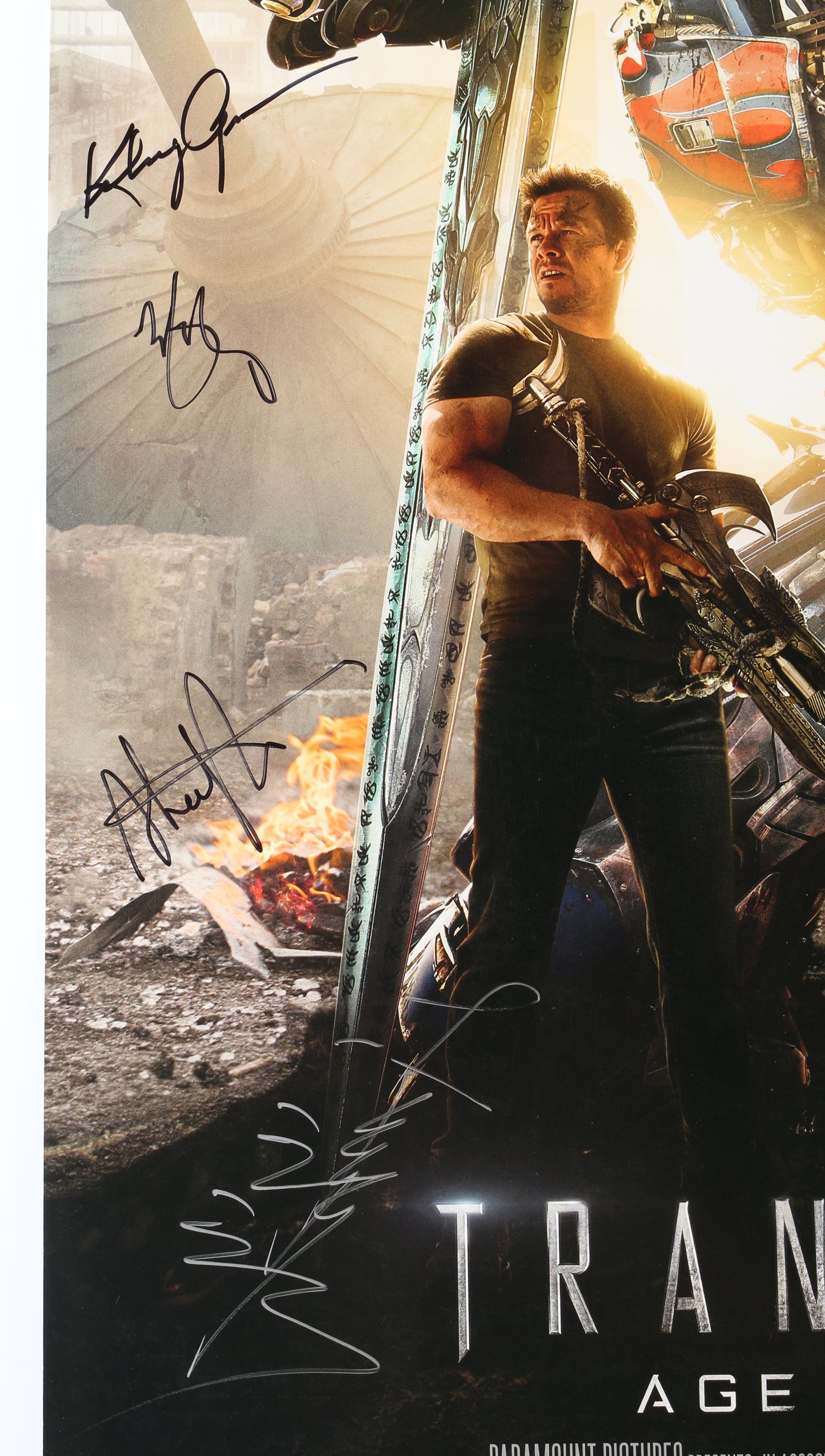 
                  
                    Transformers: Age of Extinction 27x40 Poster (JSA) Cast Signed by Mark Wahlberg, Kelsey Grammer, Stanley Tucci, Li Bingbing, & Jack Reynor
                  
                