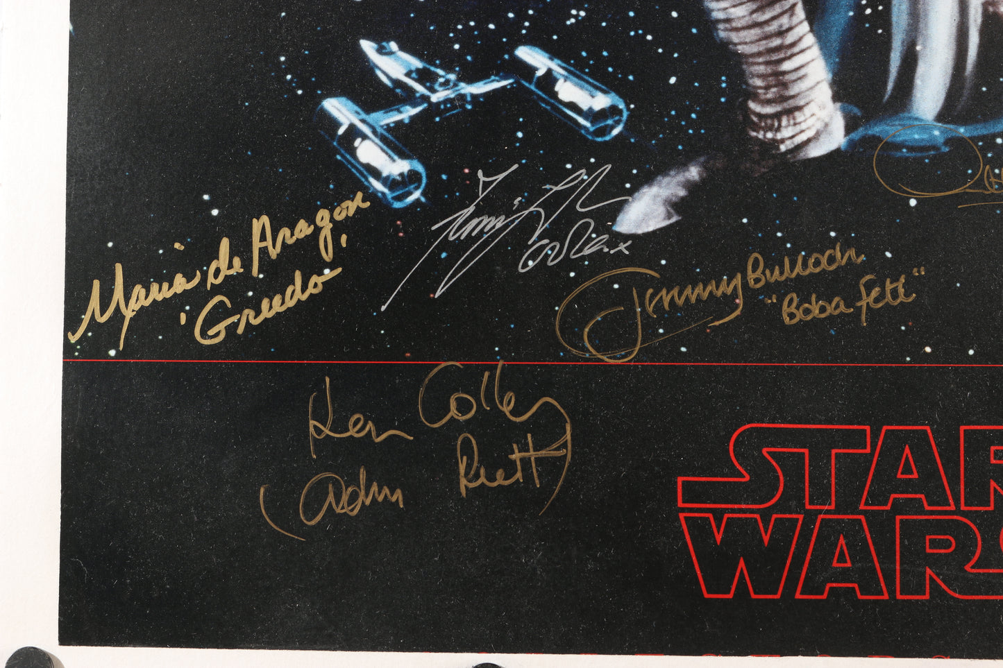 
                  
                    Star Wars: A New Hope 22x32 Poster Cast Signed by Dave Prowse, Peter Mayhew, Kenny Baker, Jeremy Bulloch, lan McDiarmid, Billy Dee Williams, Warwick Davis, Anthony Daniels, Garrick Hagon, Caroline Blakiston, Kenneth Colley, Femi Taylor, & Maria De Aragon
                  
                