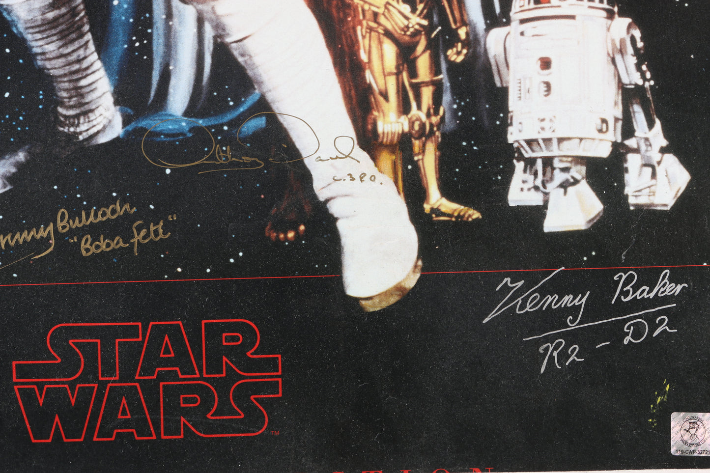 
                  
                    Star Wars: A New Hope 22x32 Poster Cast Signed by Dave Prowse, Peter Mayhew, Kenny Baker, Jeremy Bulloch, lan McDiarmid, Billy Dee Williams, Warwick Davis, Anthony Daniels, Garrick Hagon, Caroline Blakiston, Kenneth Colley, Femi Taylor, & Maria De Aragon
                  
                