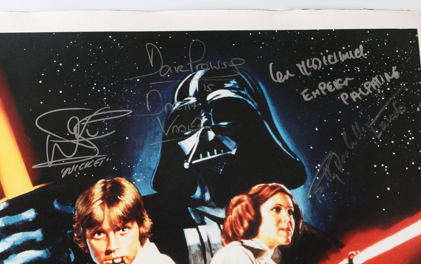 
                  
                    Star Wars: A New Hope 22x32 Poster Cast Signed by Dave Prowse, Peter Mayhew, Kenny Baker, Jeremy Bulloch, lan McDiarmid, Billy Dee Williams, Warwick Davis, Anthony Daniels, Garrick Hagon, Caroline Blakiston, Kenneth Colley, Femi Taylor, & Maria De Aragon
                  
                