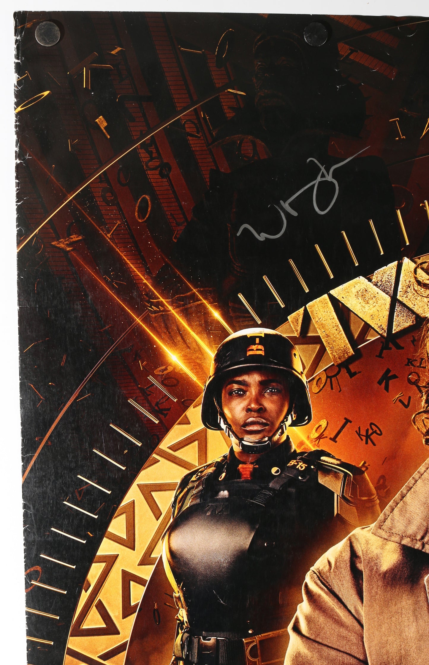 
                  
                    Loki 27x40 Poster Cast Signed by Tom Hiddleston, Jonathan Majors, Wunmi Mosaku, Tara Strong, Casting Director: Sarah Finn, Costume Designer: Christine Wada, Writer: Michael Waldron, & Producer: Kevin Feige
                  
                