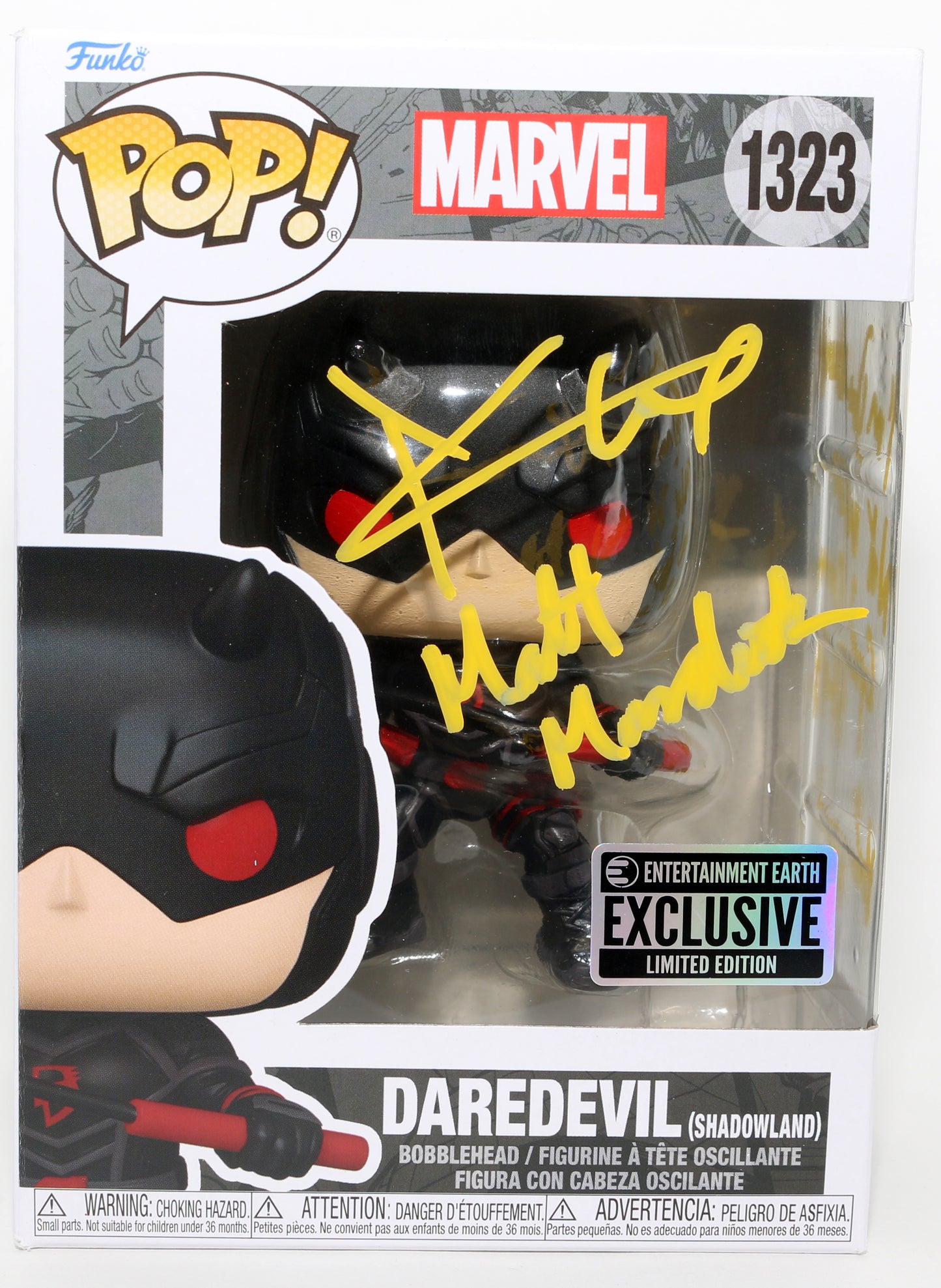 
                  
                    Charlie Cox as Daredevil in Daredevil Entertainment Earth Exclusive Signed Funko POP! #1323 with Character Name & Quote
                  
                