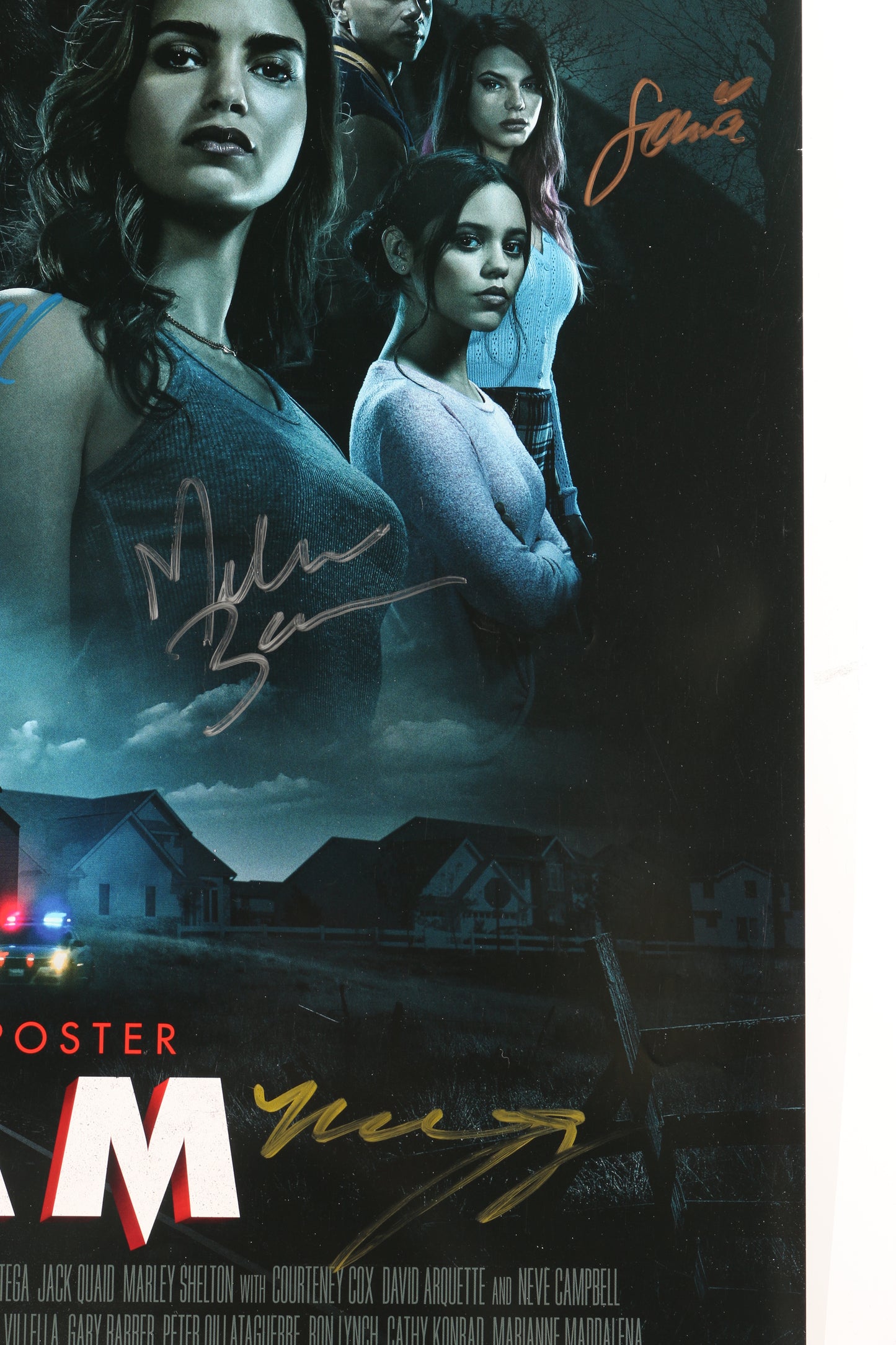 
                  
                    Scream V 27x40 Poster Cast Signed by Neve Campbell, David Arquette, Melissa Barrera, Mason Gooding, Jack Quaid, Dylan Minnette, Mikey Madison, Jasmin Savoy Brown, & Sonia Ammar
                  
                