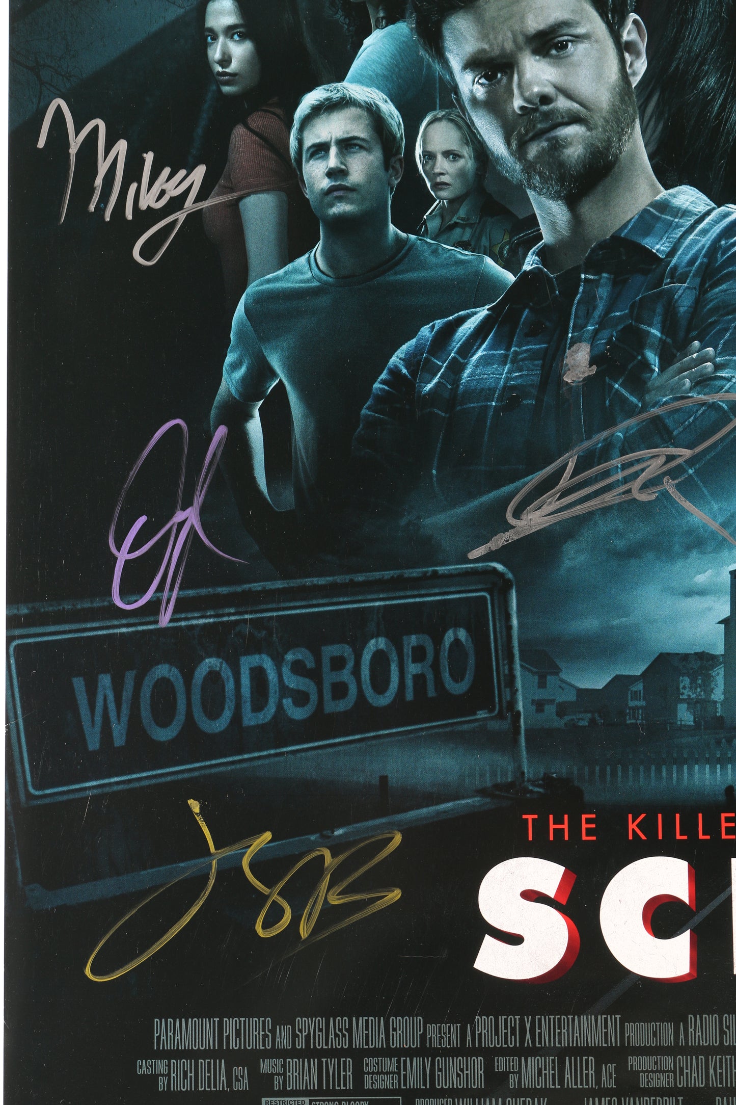 
                  
                    Scream V 27x40 Poster Cast Signed by Neve Campbell, David Arquette, Melissa Barrera, Mason Gooding, Jack Quaid, Dylan Minnette, Mikey Madison, Jasmin Savoy Brown, & Sonia Ammar
                  
                