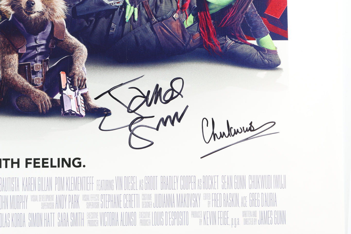 
                  
                    Guardians of the Galaxy Vol. 3 27x40 Cast Signed Chris Pratt, Pom Klementieff, Sean Gunn, Will Poulter, Chukwudi Iwuji, Maria Bakalova, Nathan Fillion, & Director: James Gunn
                  
                