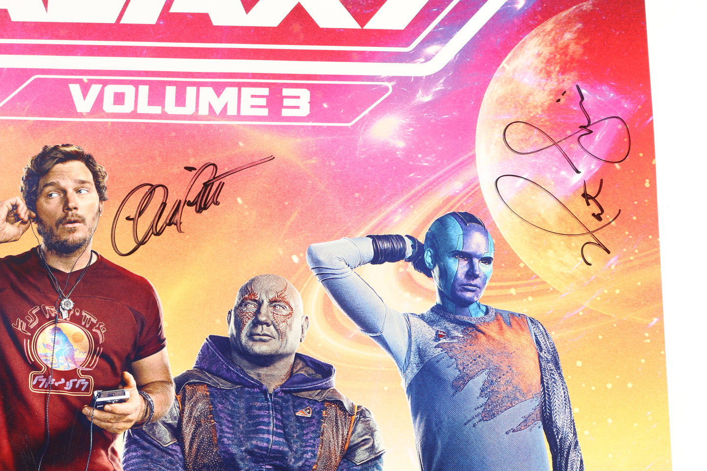 
                  
                    Guardians of the Galaxy Vol. 3 27x40 Cast Signed Chris Pratt, Pom Klementieff, Sean Gunn, Will Poulter, Chukwudi Iwuji, Maria Bakalova, Nathan Fillion, & Director: James Gunn
                  
                