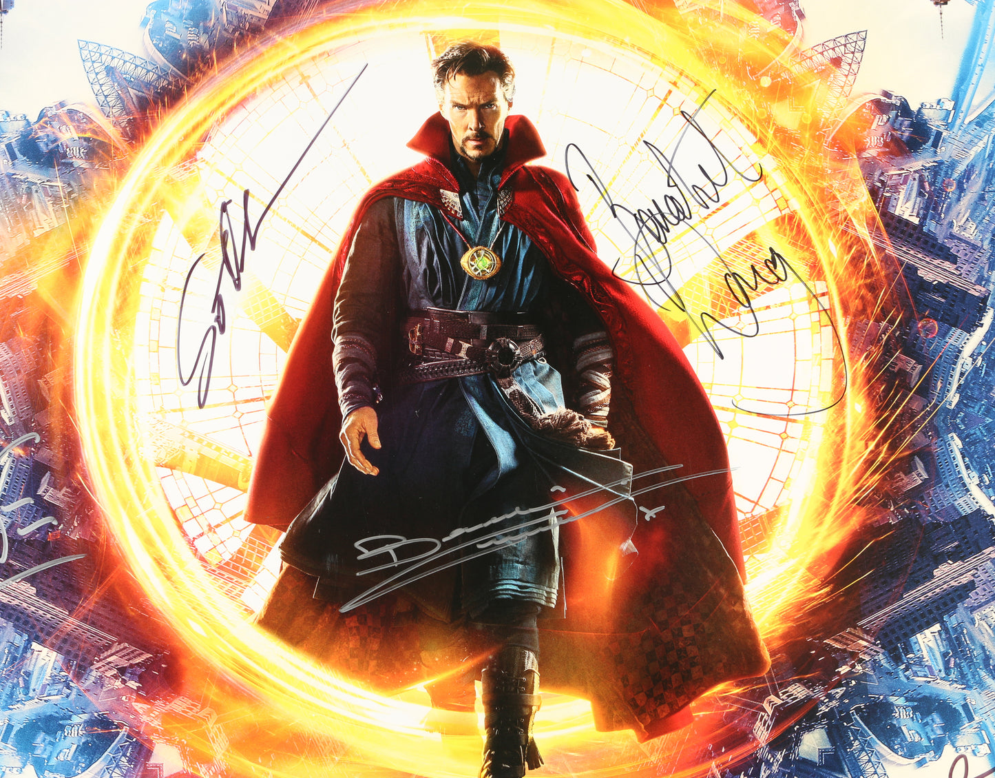 
                  
                    Doctor Strange 27x40 Poster Cast Signed by Benedict Cumberbatch, Rachel McAdams, Benedict Wong, Tilda Swinton, Producer: Kevin Feige, & Director: Scott Derrickson
                  
                