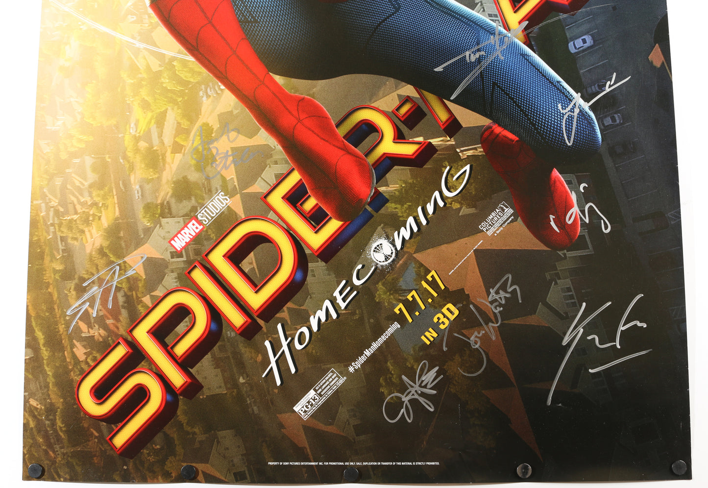 
                  
                    Spider-Man: Homecoming 27x40 Poster Cast Signed by Tom Holland, Robert Downey Jr., Zendaya, Jacob Batalon, Laura Harrier, Tony Revolori, Kevin Feige, & Director: Jon Watts
                  
                