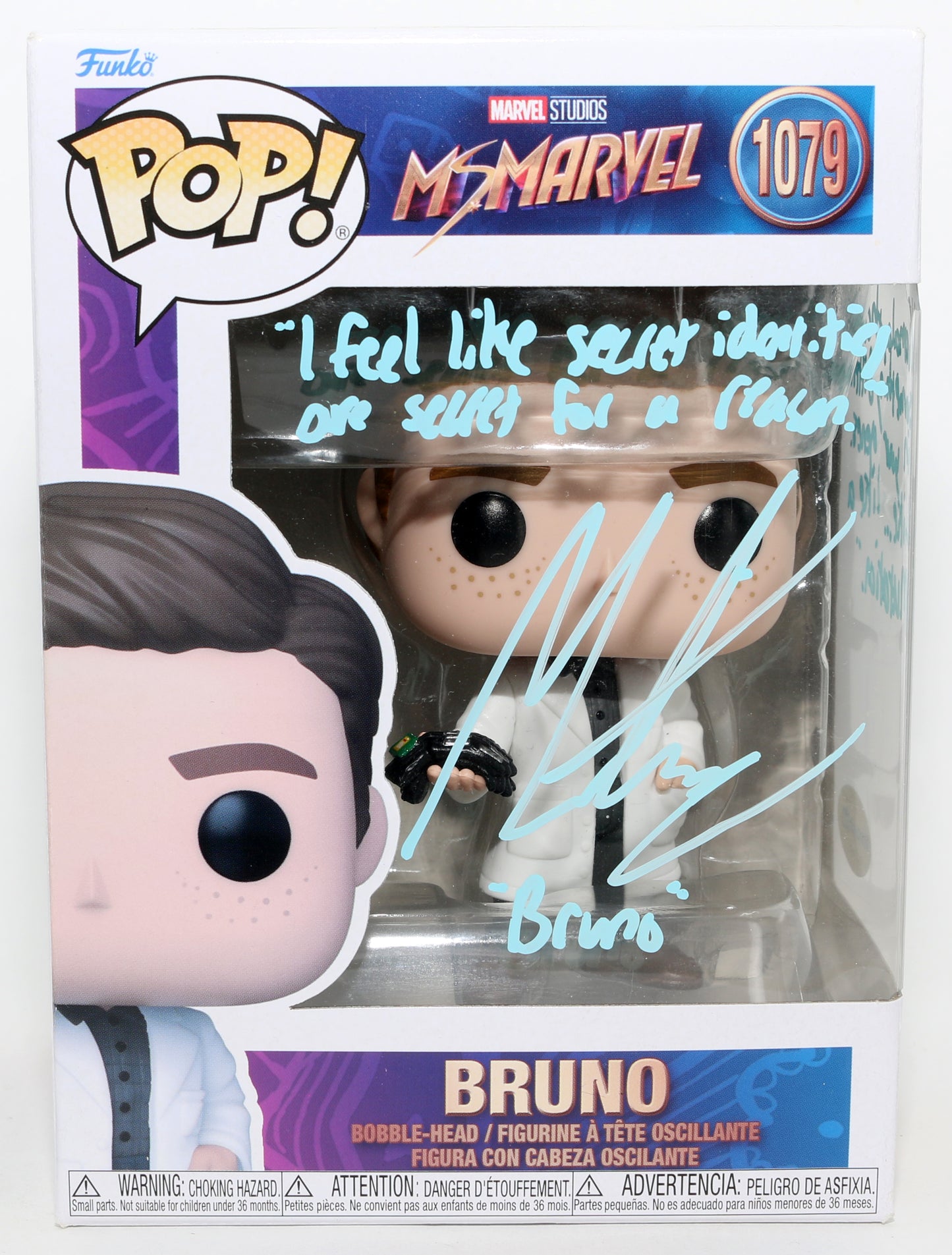 
                  
                    Matt Lintz as Bruno Carrelli in Ms. Marvel Signed Funko POP! #1079 with Character Name & Quote
                  
                