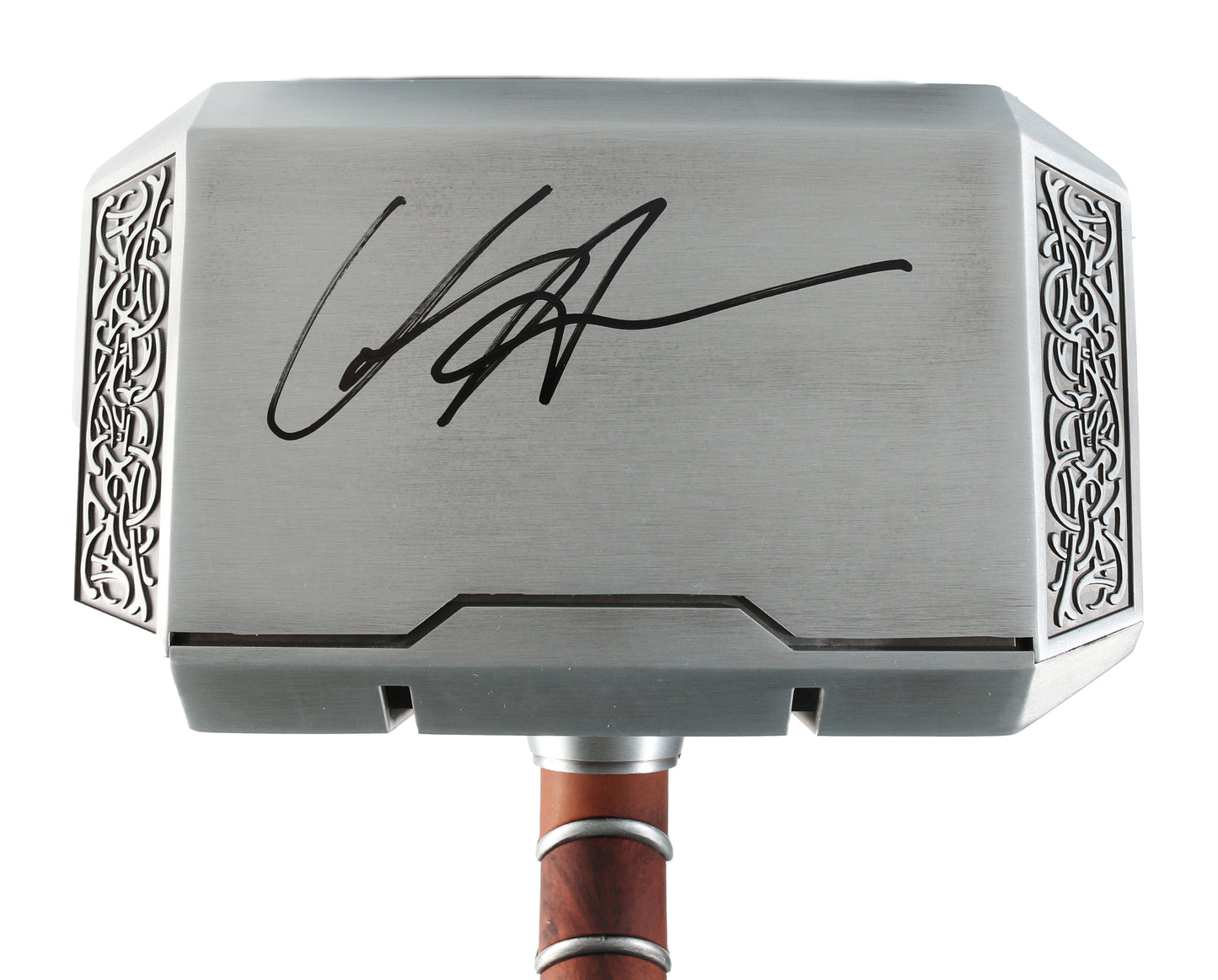 
                  
                    Thor Mjolnir Heavy Metal & Leather Prop Replica Hammer Signed by Chris Hemsworth
                  
                