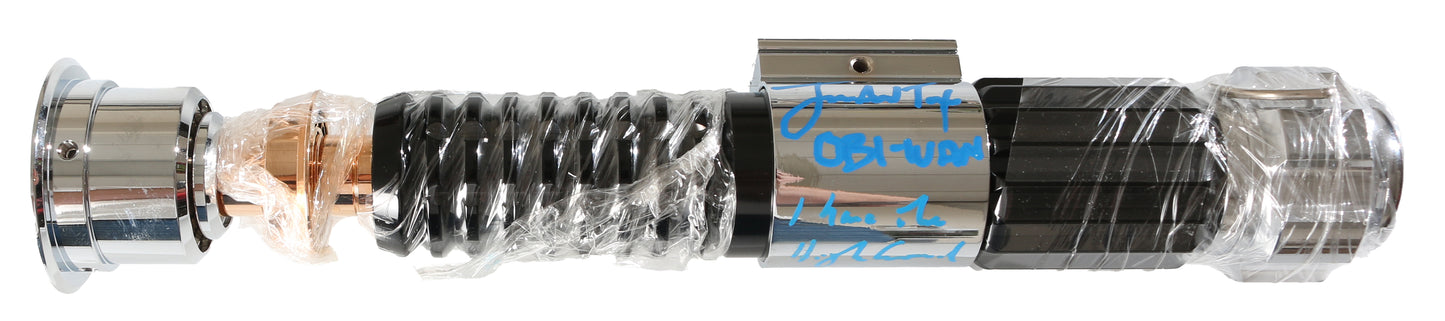 
                  
                    Obi-Wan from Star Wars: Revenge of the Sith & The Clone Wars Prop Replica Lightsaber by Argo Sabers Signed by James Arnold Taylor & Ewan McGregor with Character Names & Quote
                  
                