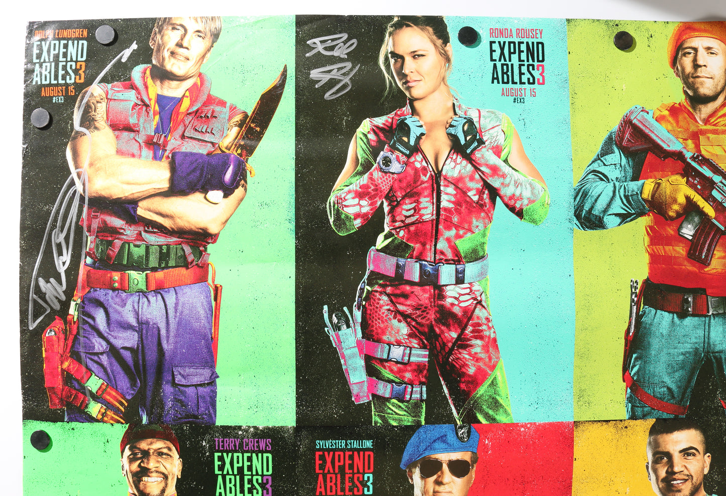 
                  
                    The Expendables 3 32x47 Poster Cast Signed by Mel Gibson, Dolph Lundgren, Ronda Rousey, Kellen Lutz, Victor Ortiz, Terry Crews, Kelsey Grammar, Randy Coulture, Wesley Snipes, Glen Powell, & Director: Patrick Hughes
                  
                