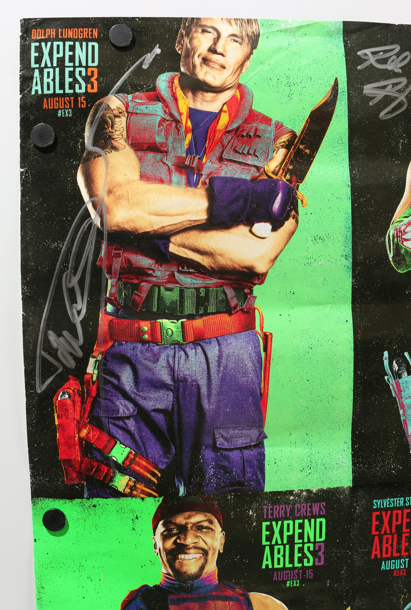 
                  
                    The Expendables 3 32x47 Poster Cast Signed by Mel Gibson, Dolph Lundgren, Ronda Rousey, Kellen Lutz, Victor Ortiz, Terry Crews, Kelsey Grammar, Randy Coulture, Wesley Snipes, Glen Powell, & Director: Patrick Hughes
                  
                