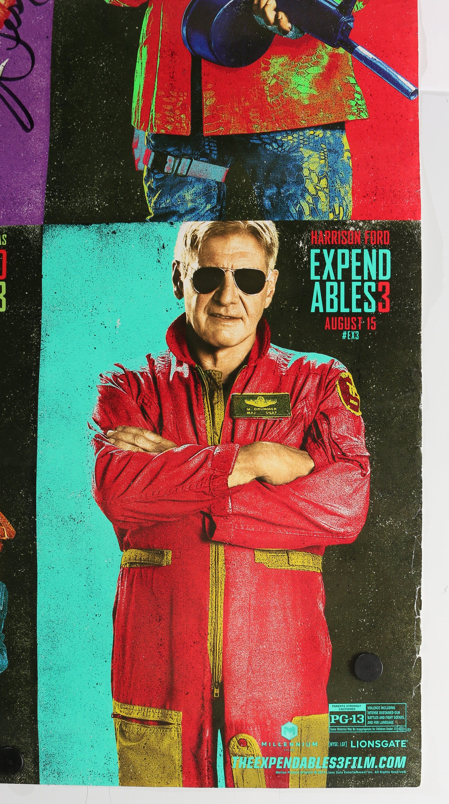 
                  
                    The Expendables 3 32x47 Poster Cast Signed by Mel Gibson, Dolph Lundgren, Ronda Rousey, Kellen Lutz, Victor Ortiz, Terry Crews, Kelsey Grammar, Randy Coulture, Wesley Snipes, Glen Powell, & Director: Patrick Hughes
                  
                