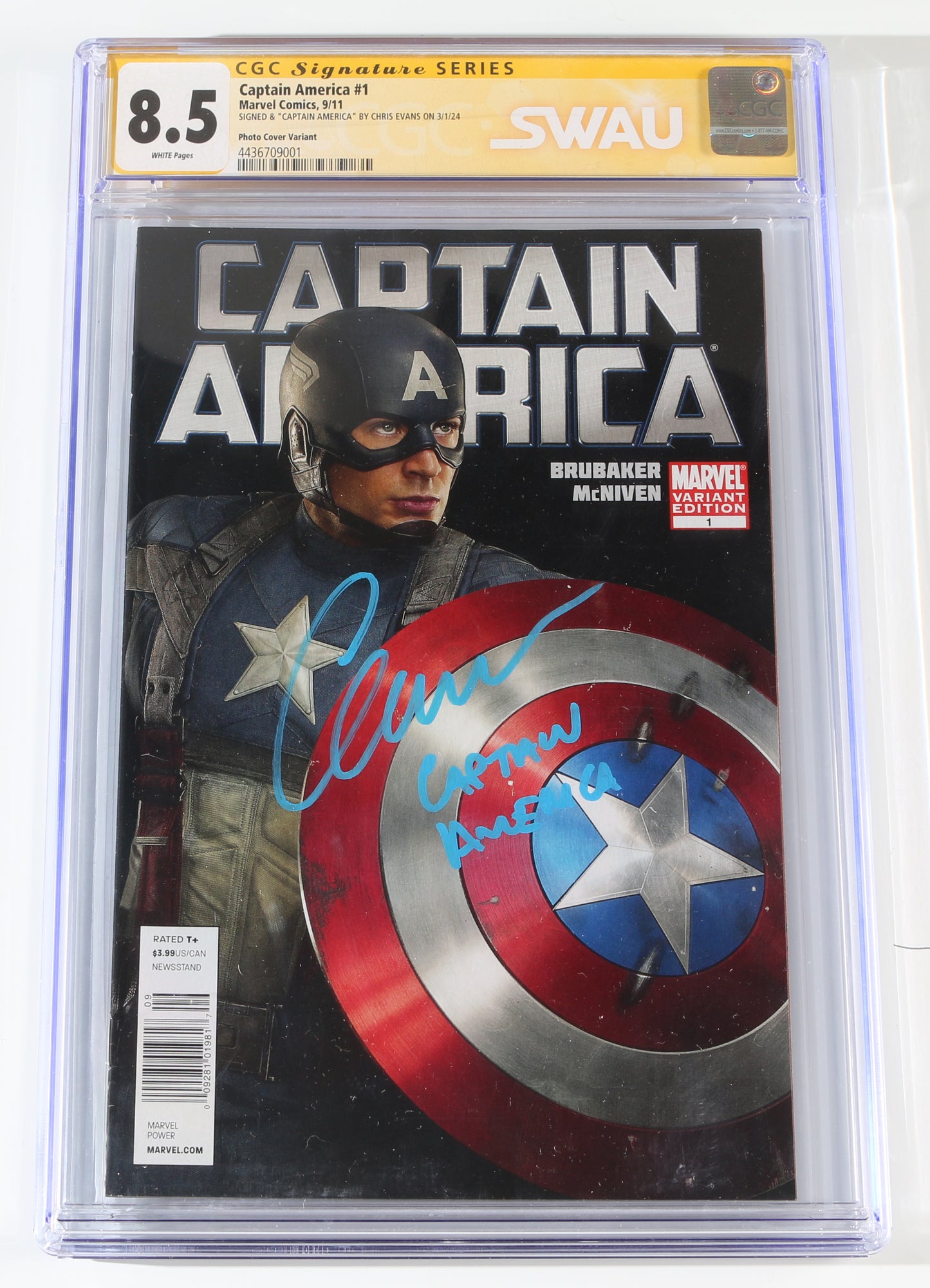
                  
                    Captain America #1 - Chris Evans as Captain America with Character Name (CGC Signature Series 8.5) 2011
                  
                