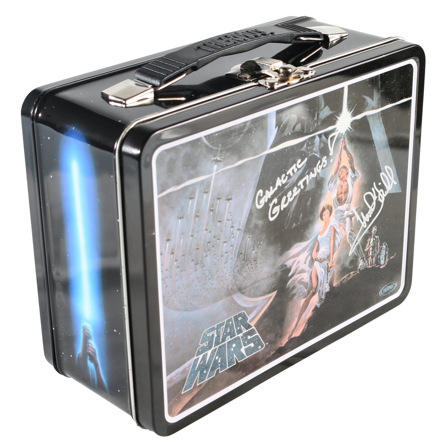 
                  
                    Mark Hamill as Luke Skywalker in Star Wars: A New Hope Signed Lunch Box with Quote
                  
                
