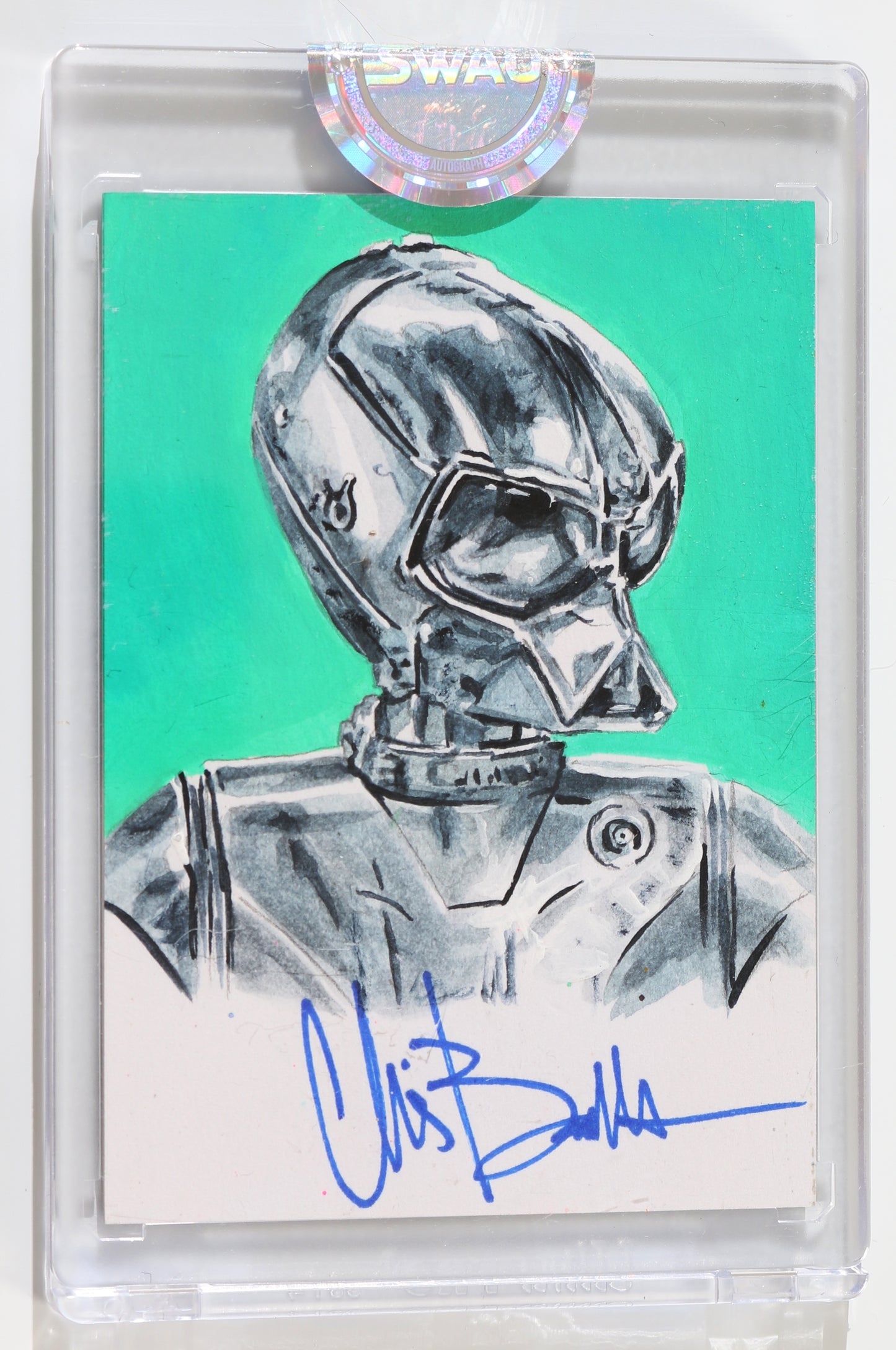 
                  
                    Chris Bartlett as RA-7 in Star Wars: The Mandalorian (Encapsulated) Signed SWAU Artist Series Trading Card
                  
                