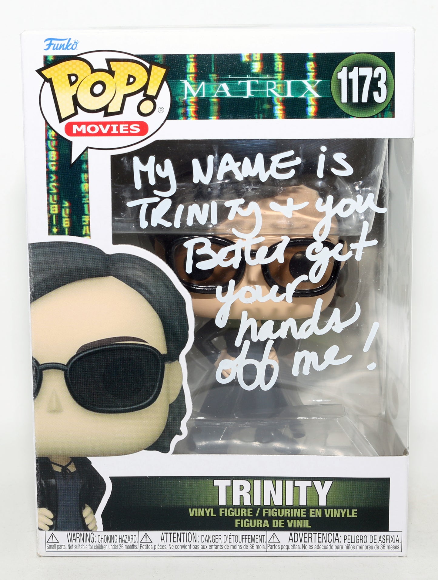 
                  
                    Carrie-Anne Moss as Trinity in The Matrix (JSA) Signed Funko POP! #1173 with Quote
                  
                