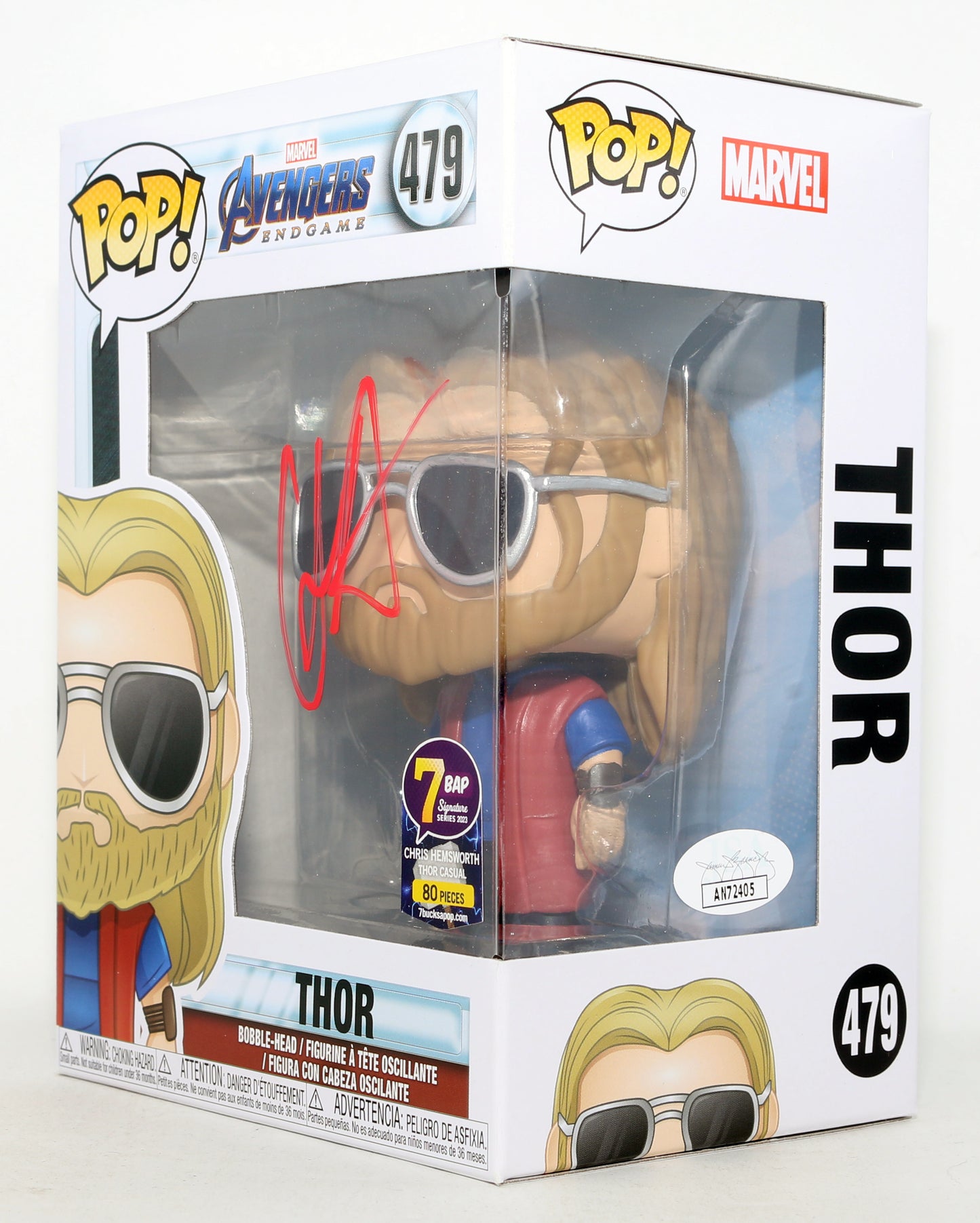 
                  
                    Chris Hemsworth as Thor in Avengers: Endgame 7 BAP Signature Series (JSA) Signed Funko POP! #479
                  
                