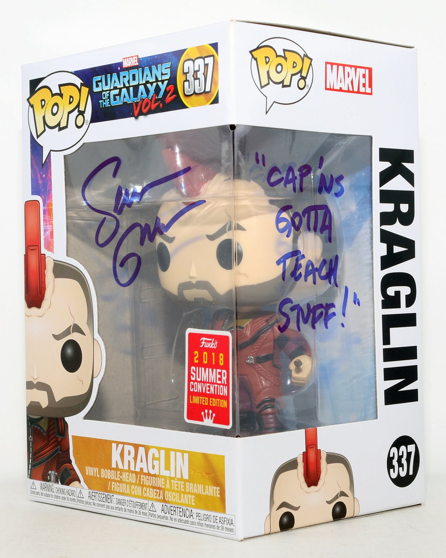 
                  
                    Sean Gunn as Kraglin Obfonteri in Guardians of the Galaxy Vol. 2 2018 Summer Convention Limited Edition Signed Funko POP! #337 with Quote
                  
                