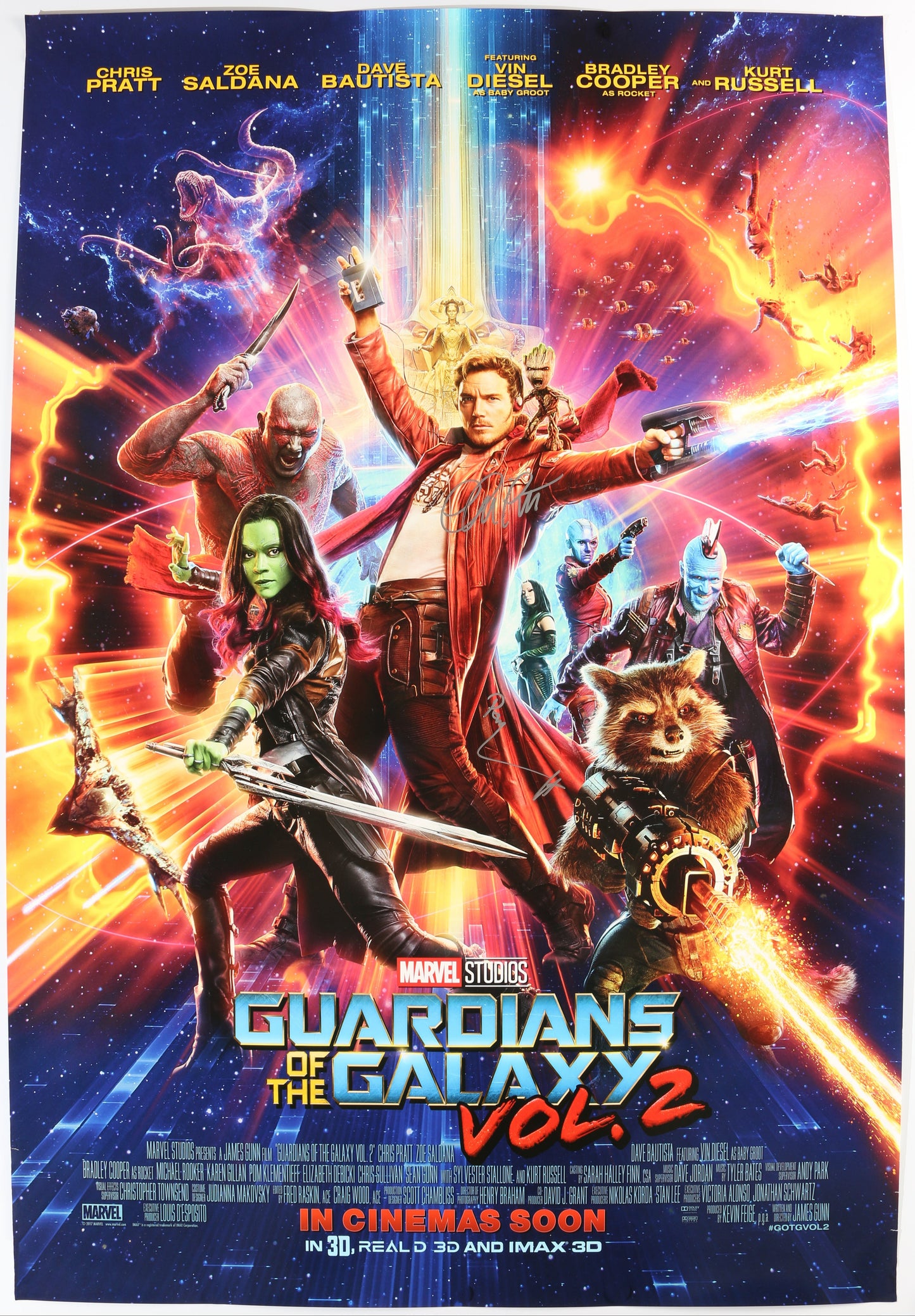 
                  
                    Chris Pratt as Star-Lord & Pom Klementieff as Mantis in Guardians of the Galaxy Vol. 2 Signed 27x40 Poster
                  
                