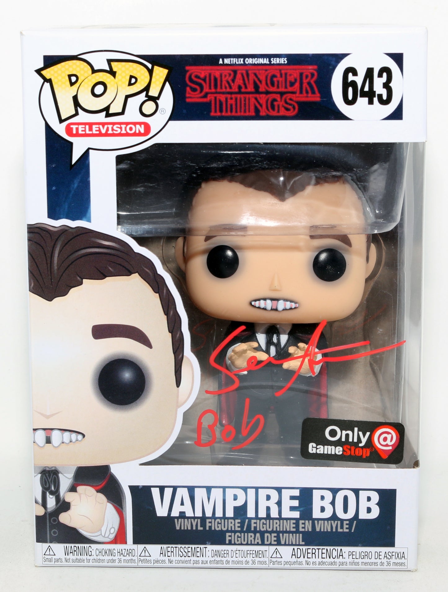 
                  
                    Sean Astin as Bob Newby in Stranger Things Game Stop Exclusive Signed Funko POP! #643 with Character Name
                  
                