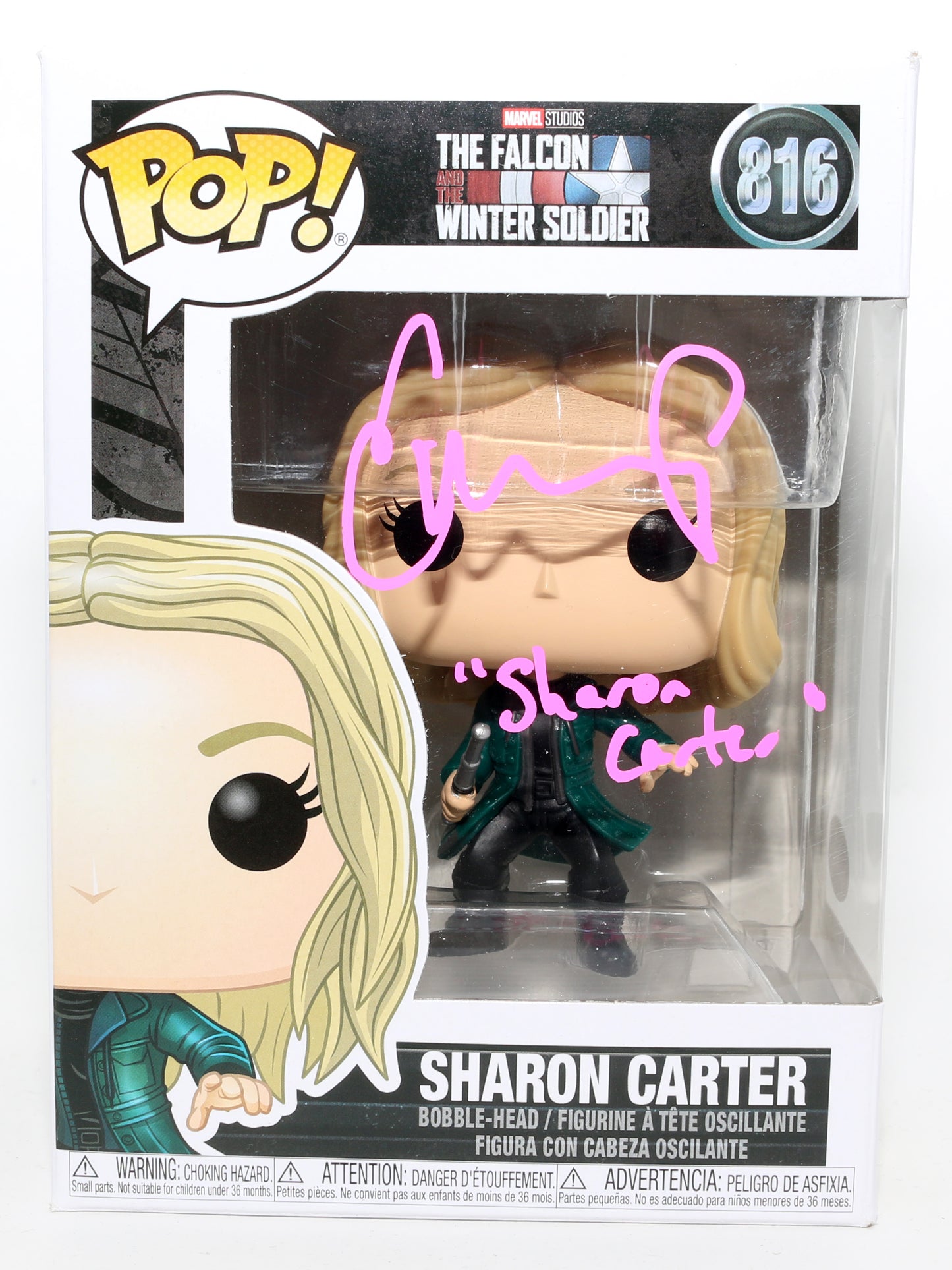 
                  
                    Emily VanCamp as Sharon Carter in Falcon & the Winter Soldier (JSA) Signed Funko POP! #816 with Character Name
                  
                