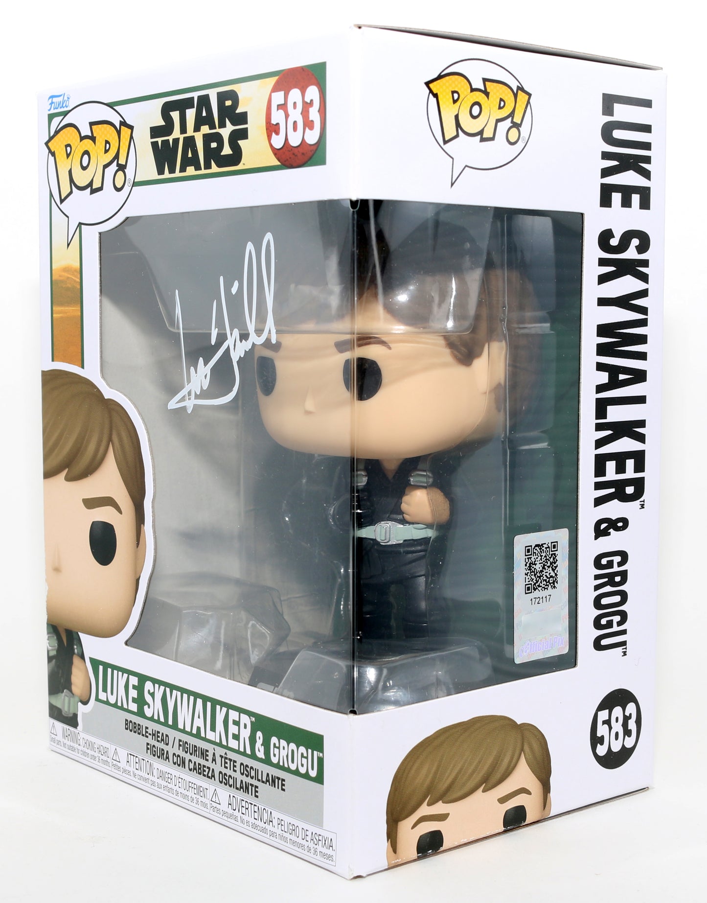 
                  
                    Mark Hamill as Luke Skywalker with Grogu in Star Wars: The Book of Boba Fett (Official Pix) Signed Funko POP! #583
                  
                