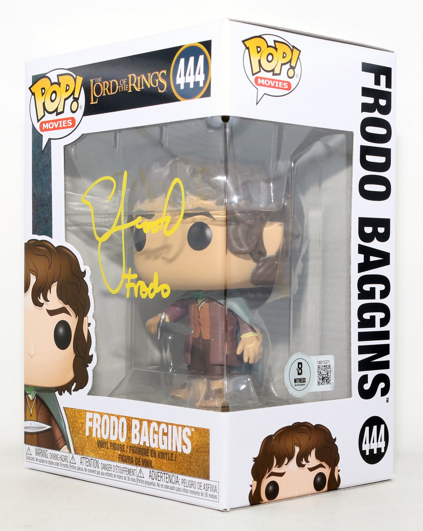 
                  
                    Elijah Wood as Frodo Baggins in The Lord of the Rings (Beckett) Signed Funko POP! #444 with Character Name
                  
                