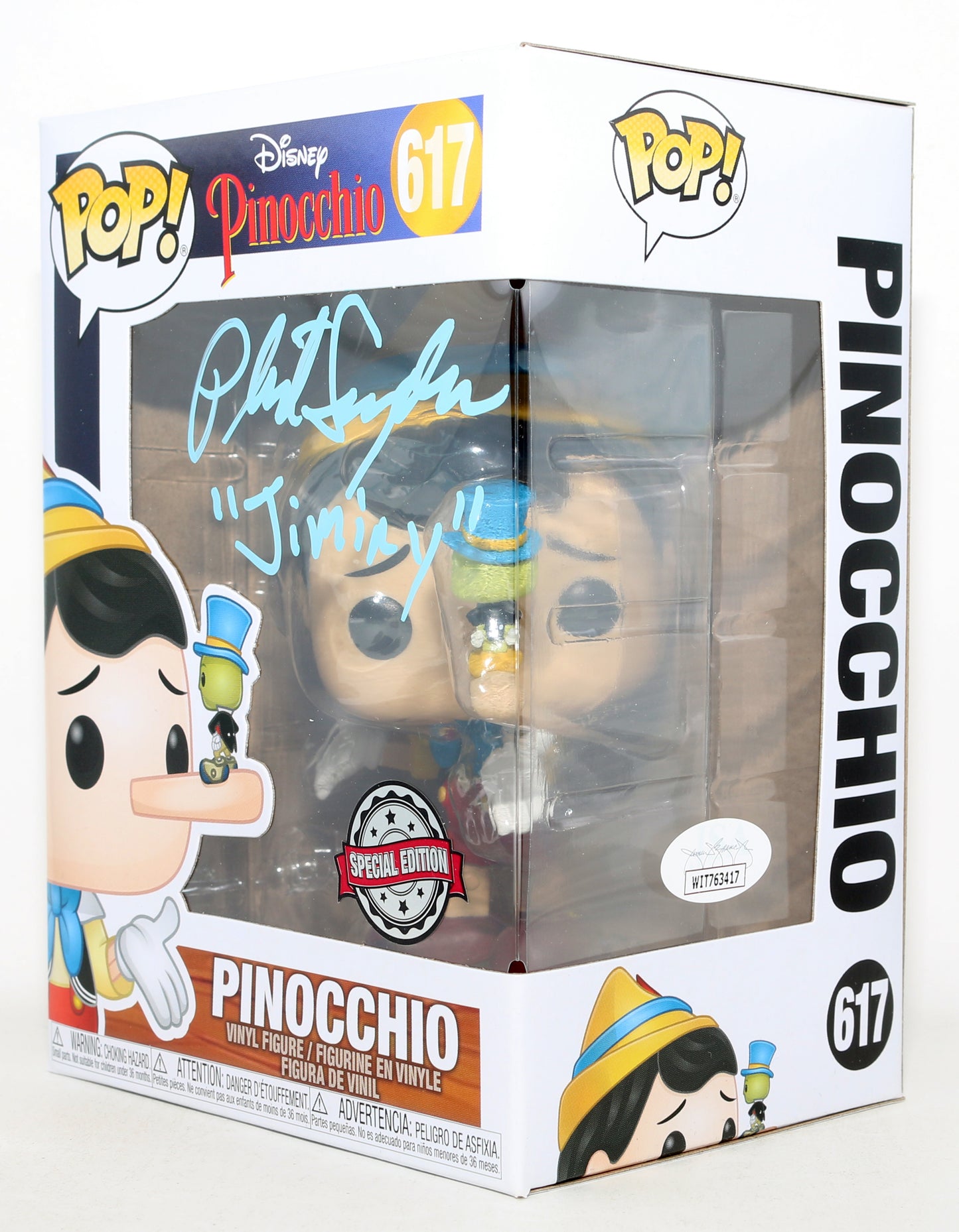 
                  
                    Phil Snyder as Jiminy Cricket in Pinocchio Special Edition (JSA) Signed Funko POP! #617 with Character Name
                  
                