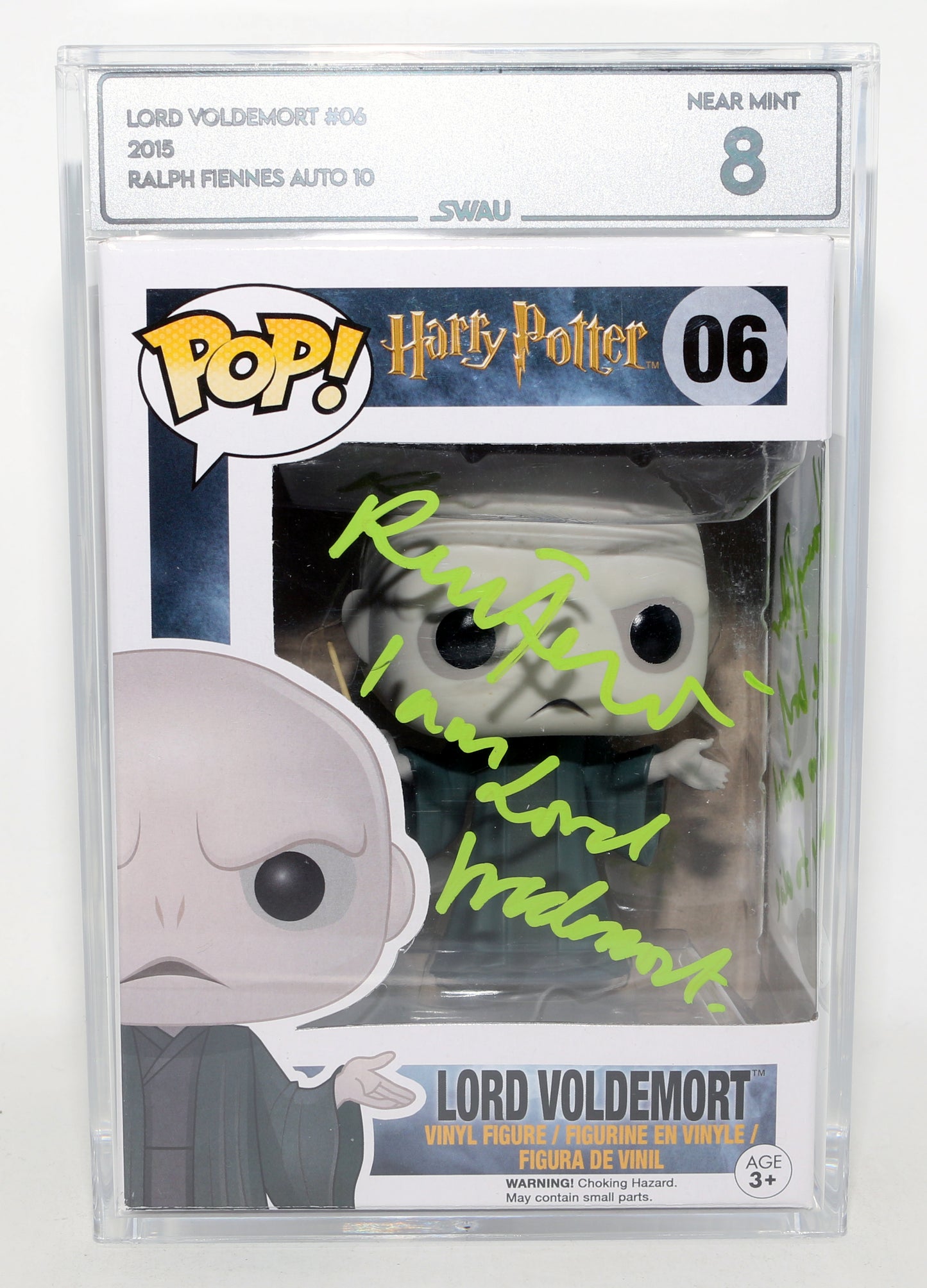 
                  
                    Ralph Fiennes as Lord Voldemort in Harry Potter (SWAU Encapsulated Grade 8 / Auto 10) Signed Funko POP! #06 with Character Name & Quote
                  
                