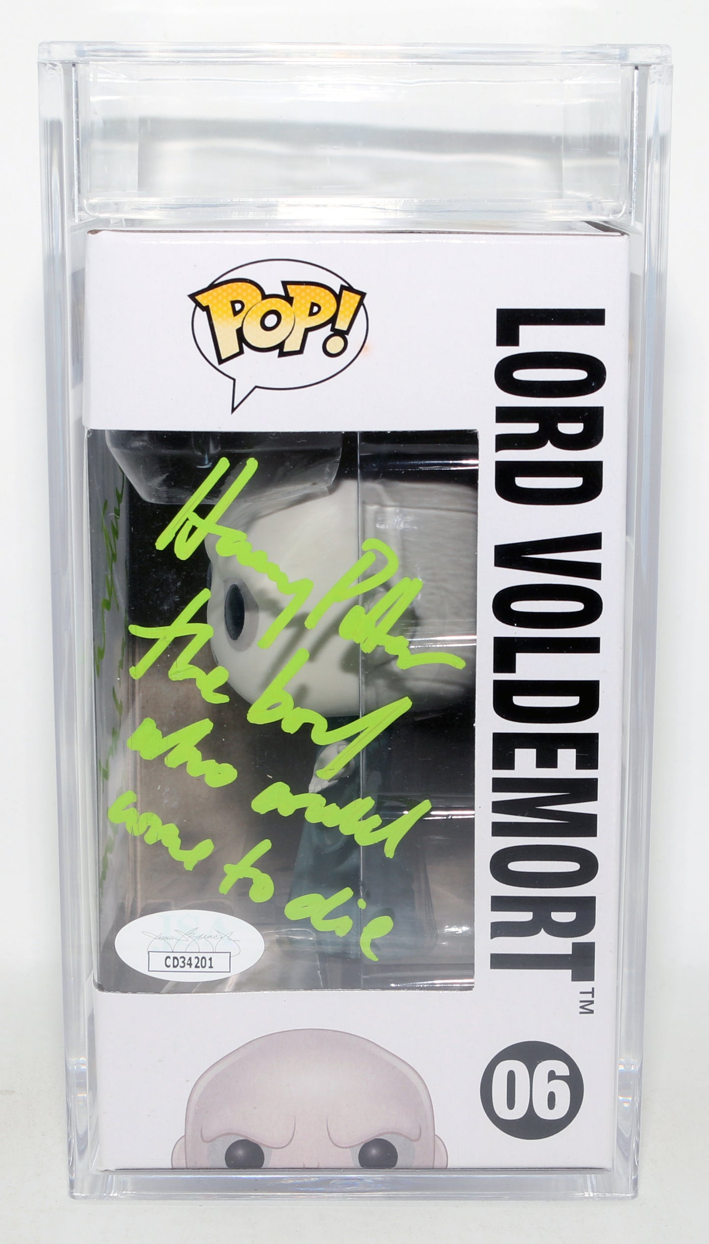 
                  
                    Ralph Fiennes as Lord Voldemort in Harry Potter (SWAU Encapsulated Grade 8 / Auto 10) Signed Funko POP! #06 with Character Name & Quote
                  
                