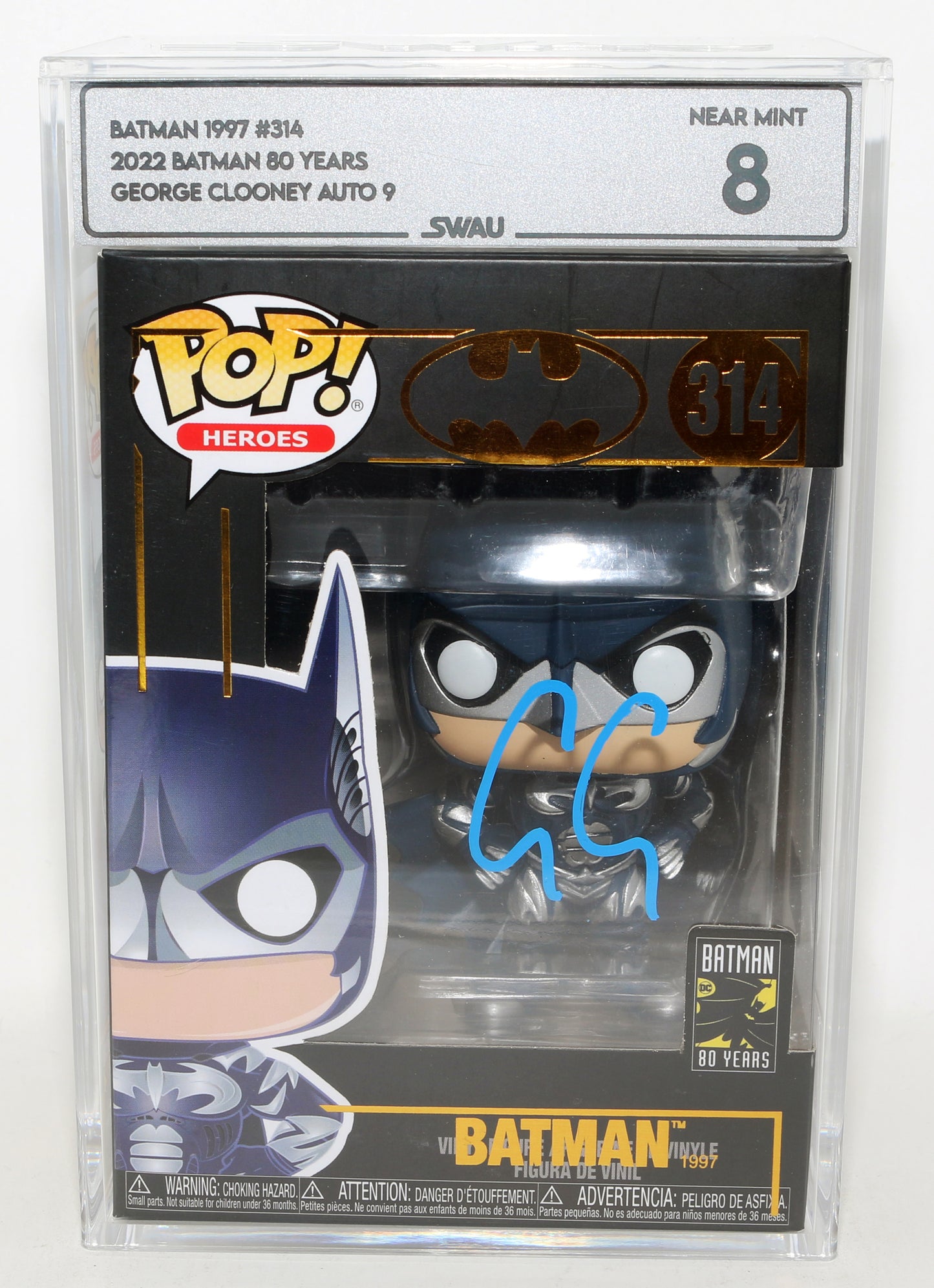 
                  
                    George Clooney as Batman in Batman & Robin (SWAU Encapsulated Grade 8 / Auto 9) Signed Funko POP! #314
                  
                