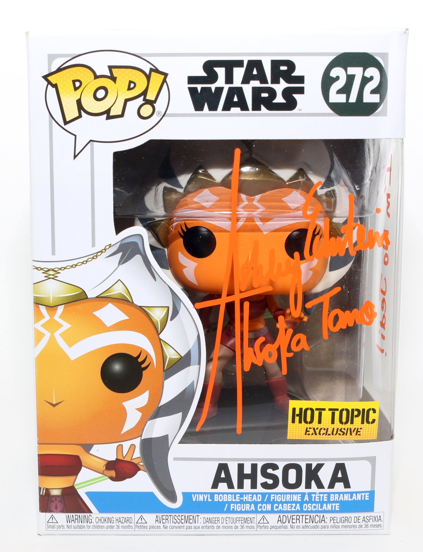 
                  
                    Ashley Eckstein as Ahsoka Tano in Star Wars: The Clone Wars Hot Topic Exclusive Hot Topic Exclusive Signed Funko POP! #272 with Character Name & Quote
                  
                