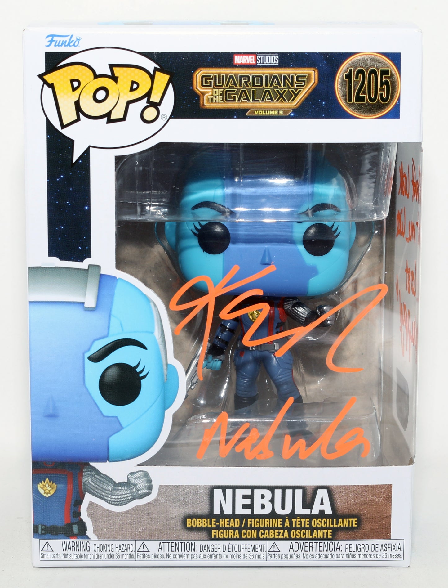 
                  
                    Karen Gillan as Nebula in Guardians of the Galaxy Vol. 3 (SWAU) Signed Funko POP! #1205 with Character Name & Quote
                  
                