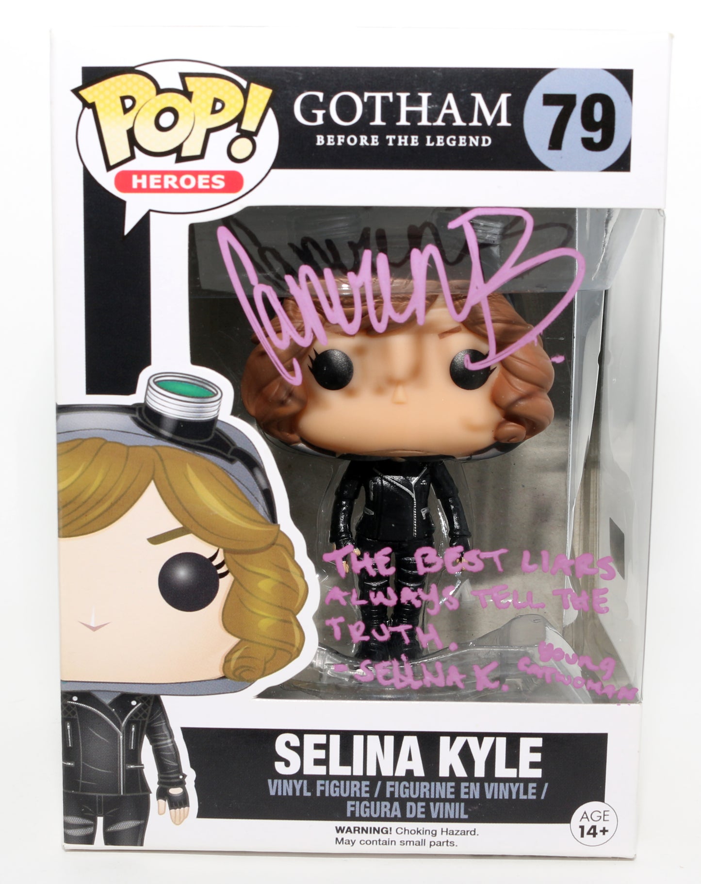 
                  
                    Camren Bicondova as Selina Kyle in Gotham (Celebrity Authentics) Signed Funko POP! #79 with Character Name & Quote
                  
                
