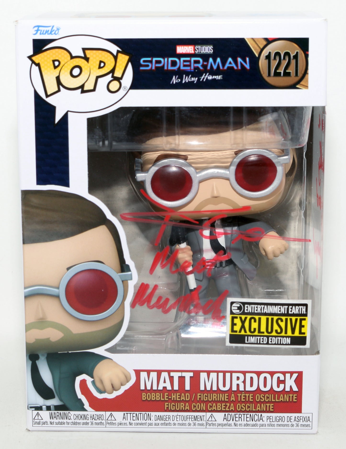 
                  
                    Charlie Cox as Matt Murdock in Spider-Man: No Way Home Entertainment Earth Exclusive (JSA) Signed Funko POP! #1221 with Character Name & Quote
                  
                