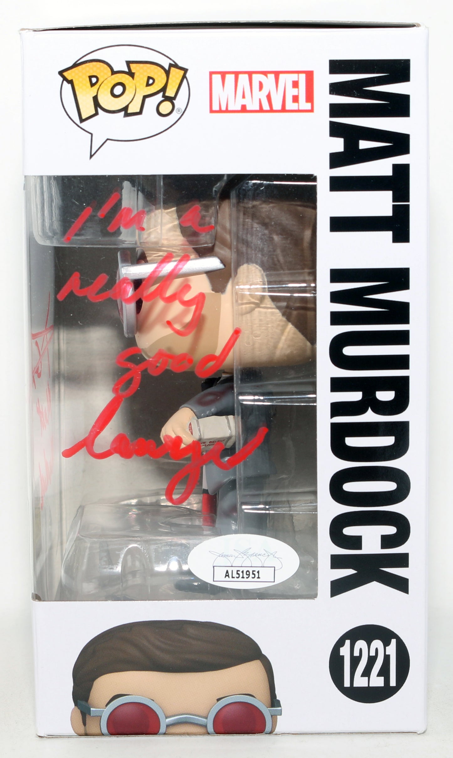 
                  
                    Charlie Cox as Matt Murdock in Spider-Man: No Way Home Entertainment Earth Exclusive (JSA) Signed Funko POP! #1221 with Character Name & Quote
                  
                