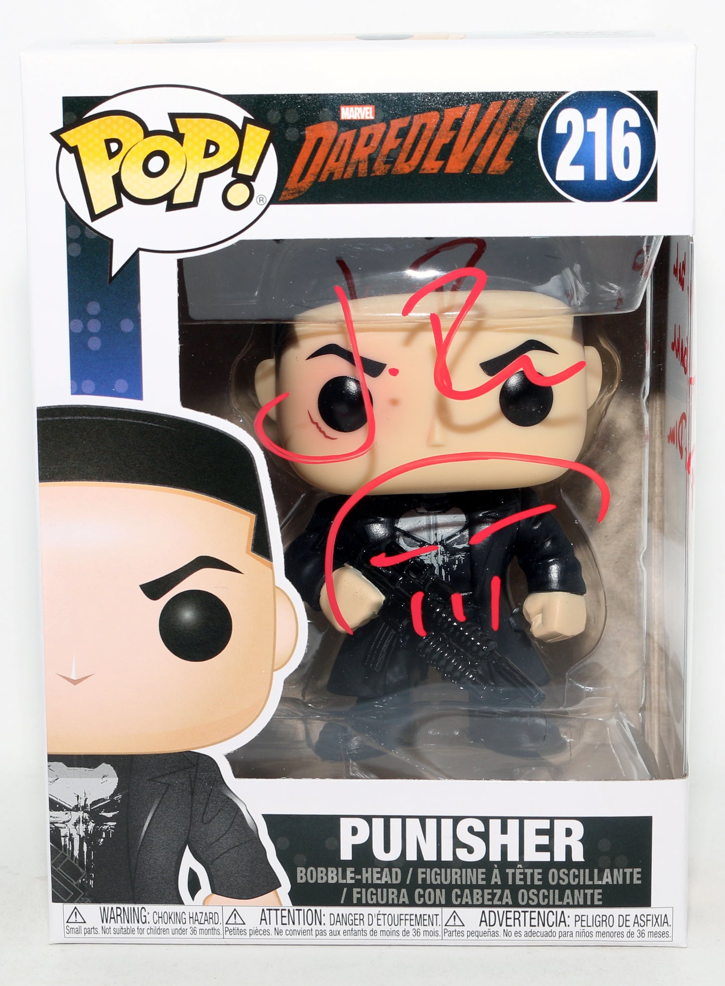 
                  
                    Jon Bernthal as The Punisher in Daredevil (JSA) Signed Funko POP! #216 with Quote & Remark
                  
                