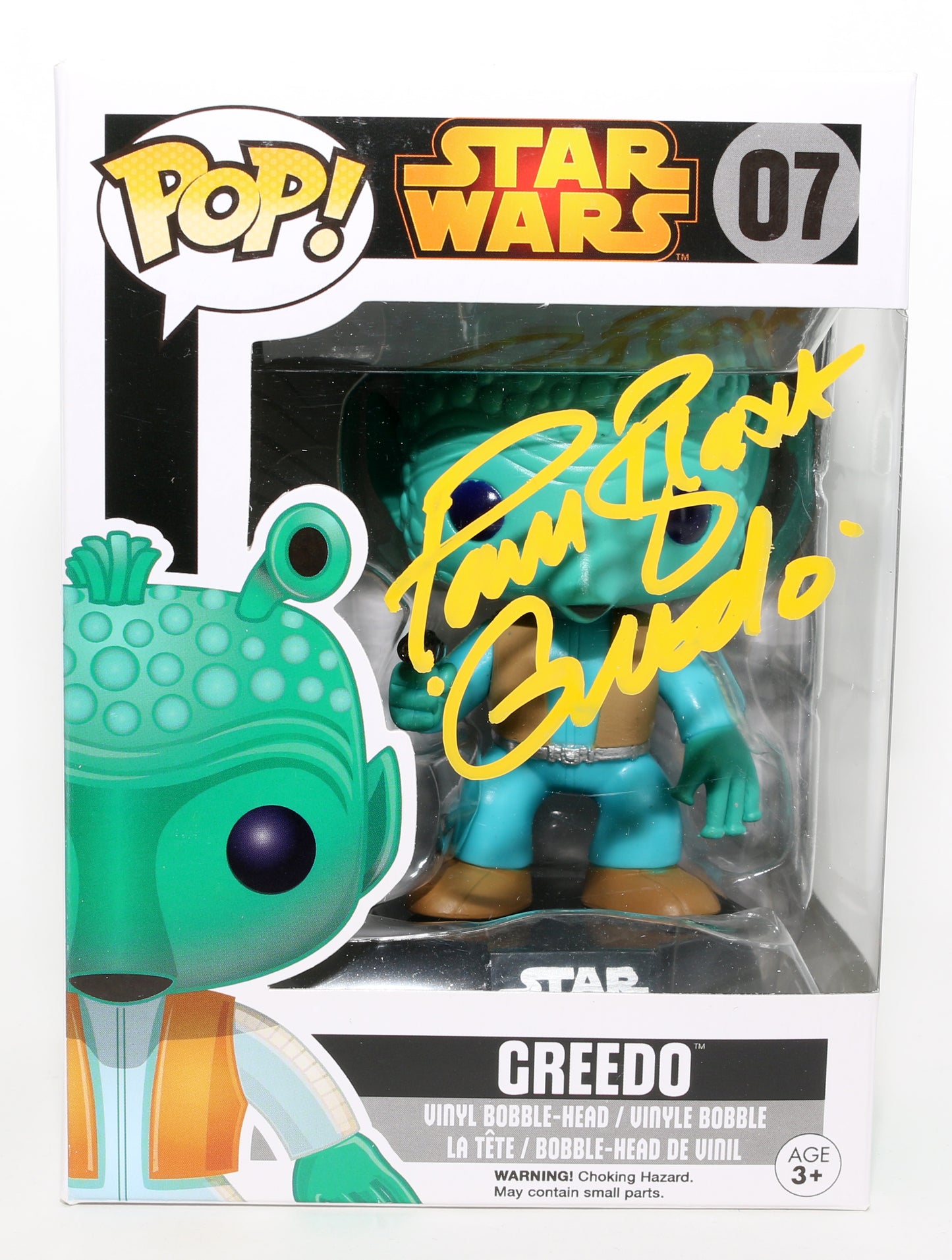 
                  
                    Paul Blake as Greedo in Star Wars: A New Hope (Star Wars Topps Authentics) Signed Funko POP! #07 with Character Name
                  
                