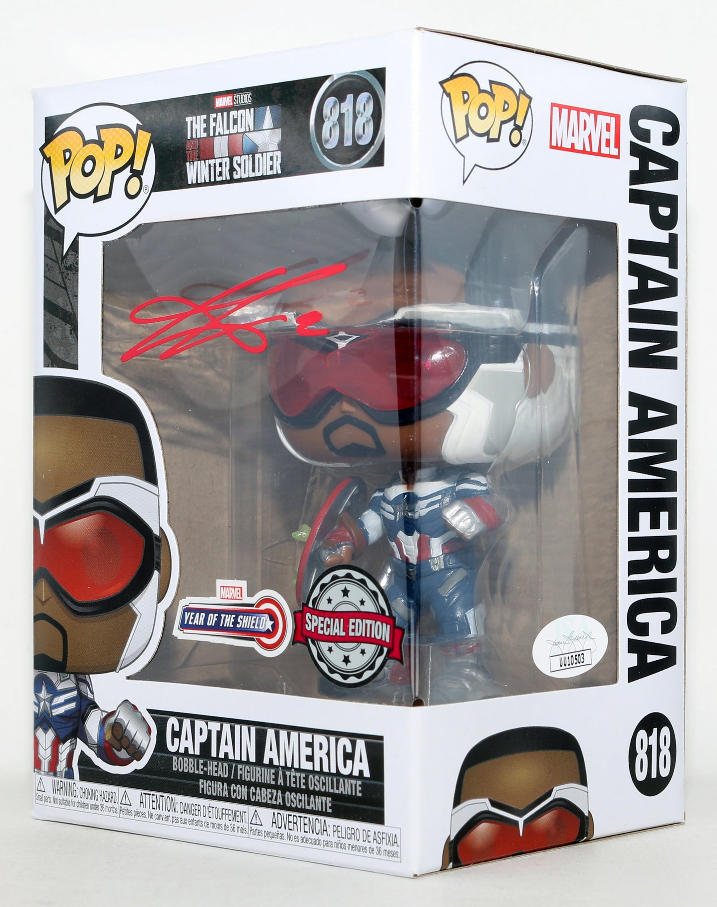 
                  
                    Anthony Mackie as Captain America in Falcon & the Winter Soldier Year of the Shield Special Edition (JSA) Signed Funko POP! #818
                  
                