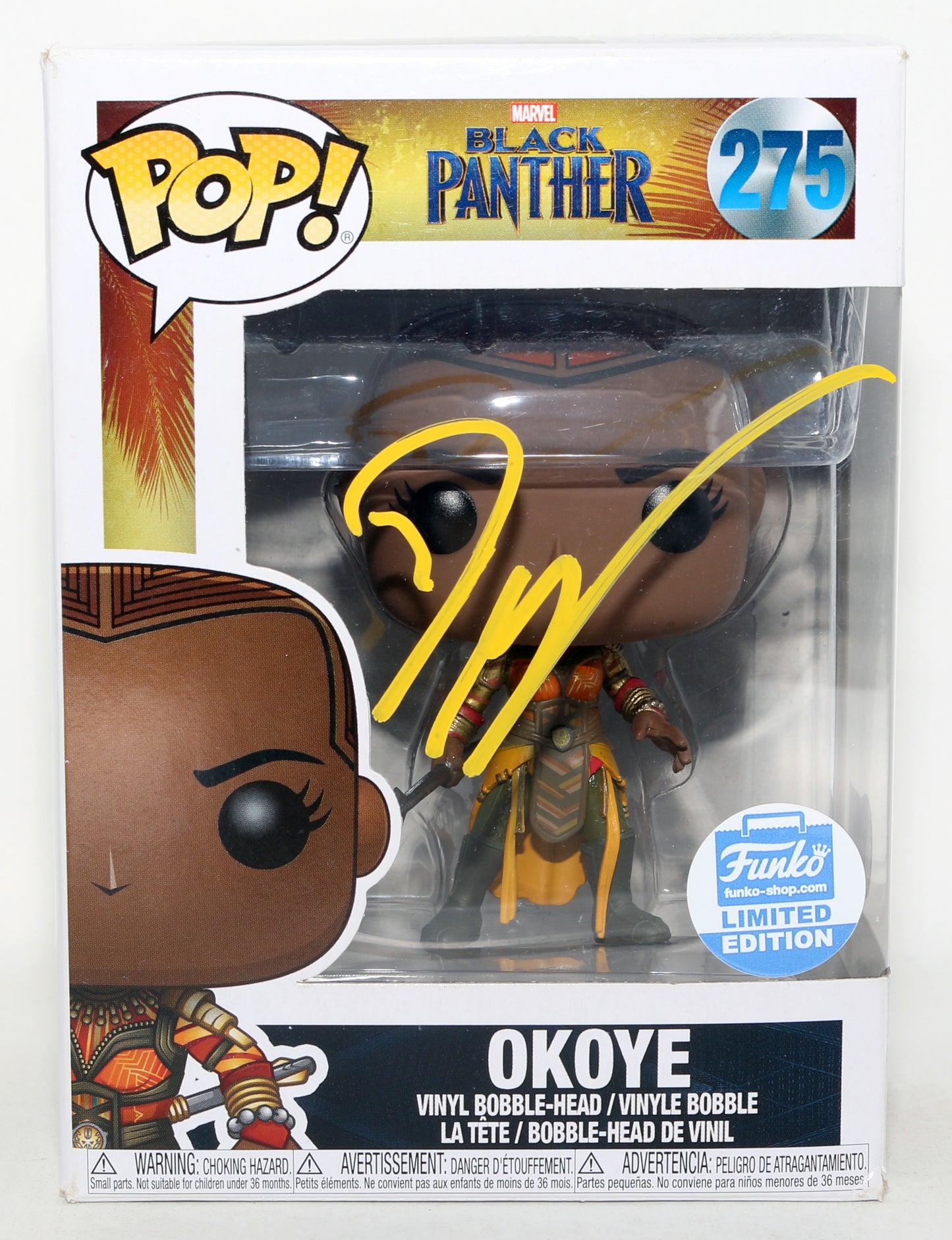 
                  
                    Danai Gurira as Okoye in Black Panther Funko Store Exclusive (Beckett) Signed Funko POP! #275
                  
                