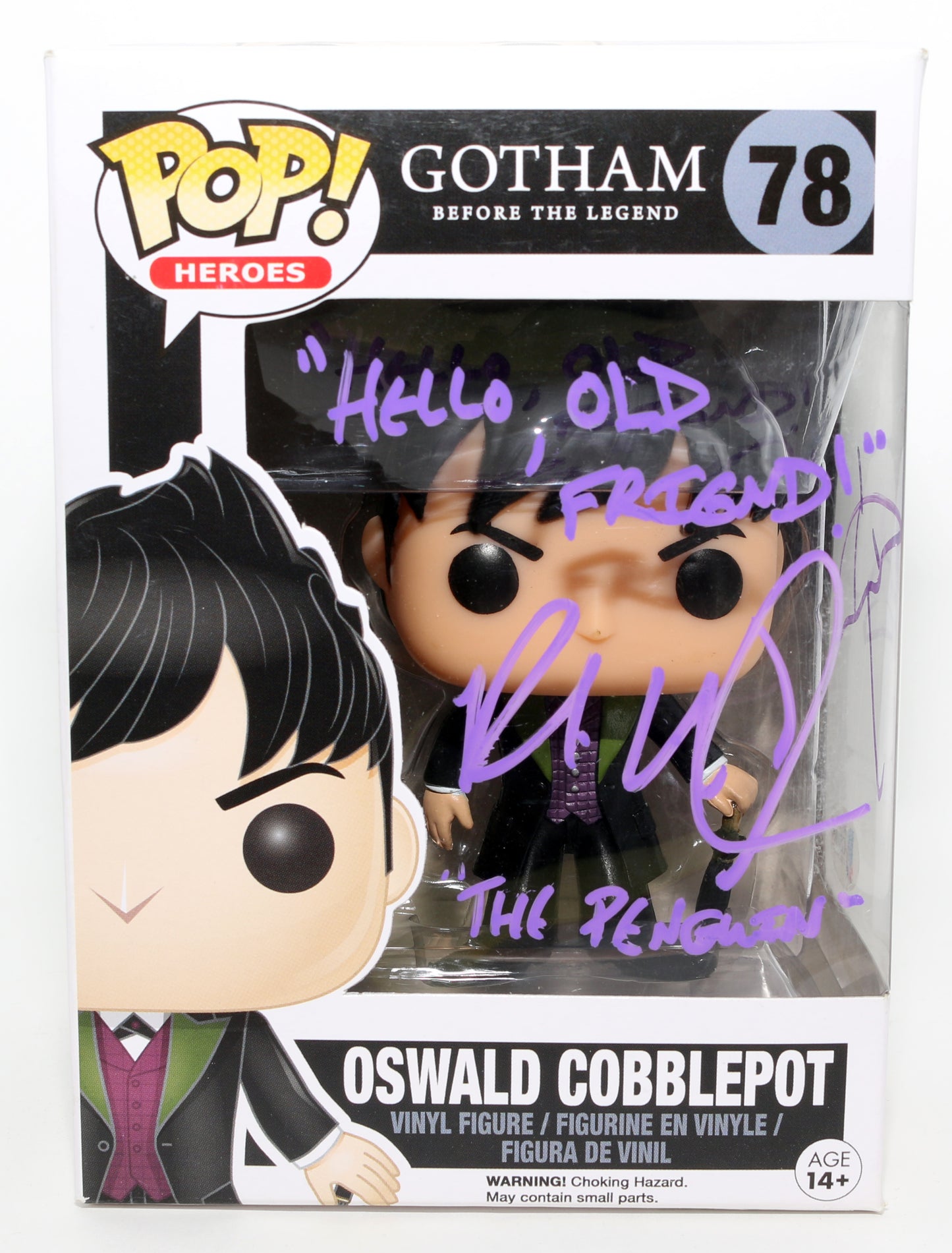 
                  
                    Robin Lord Taylor as Oswald Cobblepot in Gotham (Beckett) Signed Funko POP! #78 with Character Name, Quote, & Sketch
                  
                