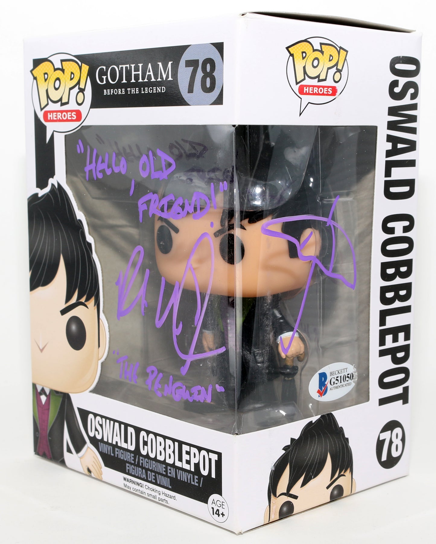 
                  
                    Robin Lord Taylor as Oswald Cobblepot in Gotham (Beckett) Signed Funko POP! #78 with Character Name, Quote, & Sketch
                  
                