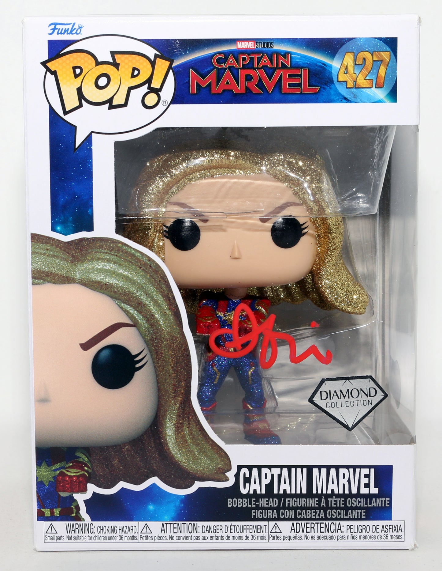 
                  
                    Brie Larson as Captain Marvel in Captain Marvel Diamond Collection (Beckett Witnessed) Signed Funko POP! #427
                  
                